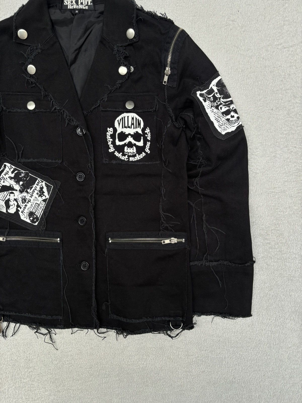 Japanese Brand Sexpot Revenge Patched Deconstructed Denim Jacket Size US S / EU 44-46 / 1 - 4 Thumbnail