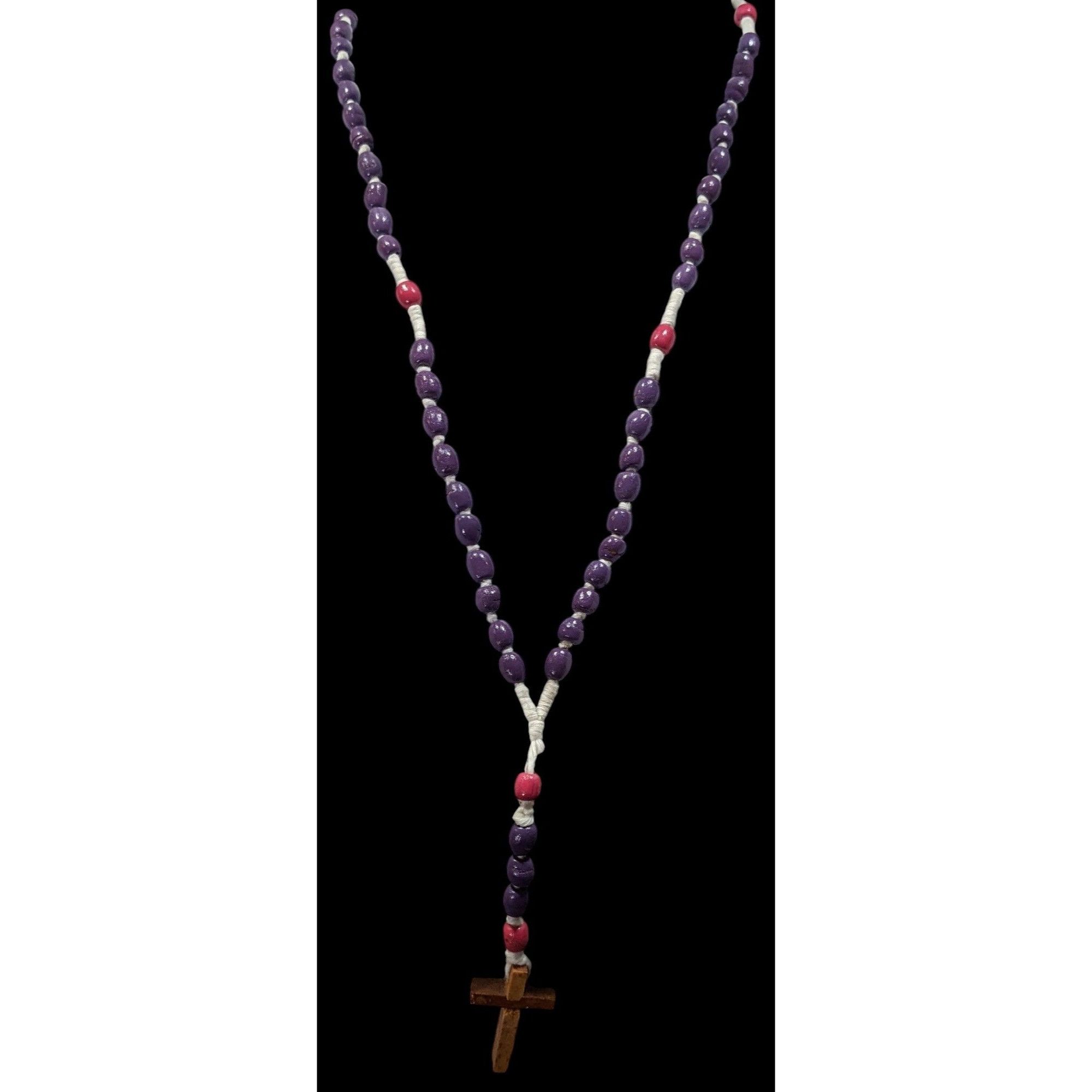 Handmade Handmade Pink And Purple Beaded Wooden Cross Necklace Size ONE SIZE - 2 Thumbnail