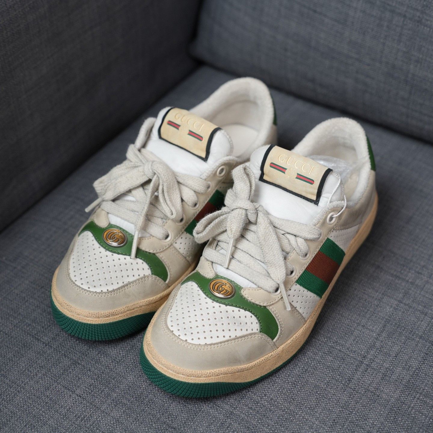 Gucci Gucci Distressed Green Lowtop Sneakers us_7 Women Size US 7 / IT 37 - 1 Thumbnail