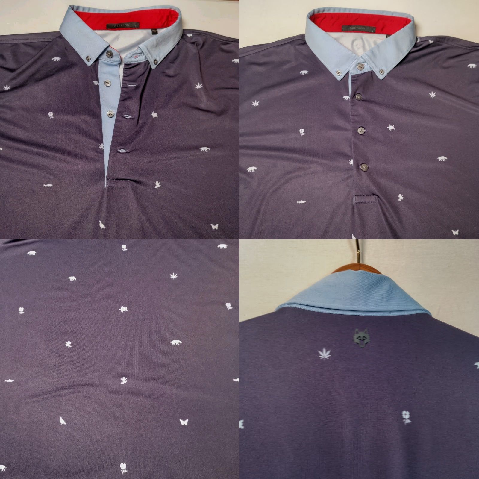 Vintage VINTAGE Greyson Polo Shirt Blue Short Sleeve Animal Print Polo Shirt Mens L Blue Bear Frog Butterfly Turtle Pattern Casual Activewear Travel Size US L / EU 52-54 / 3 - 9 Thumbnail