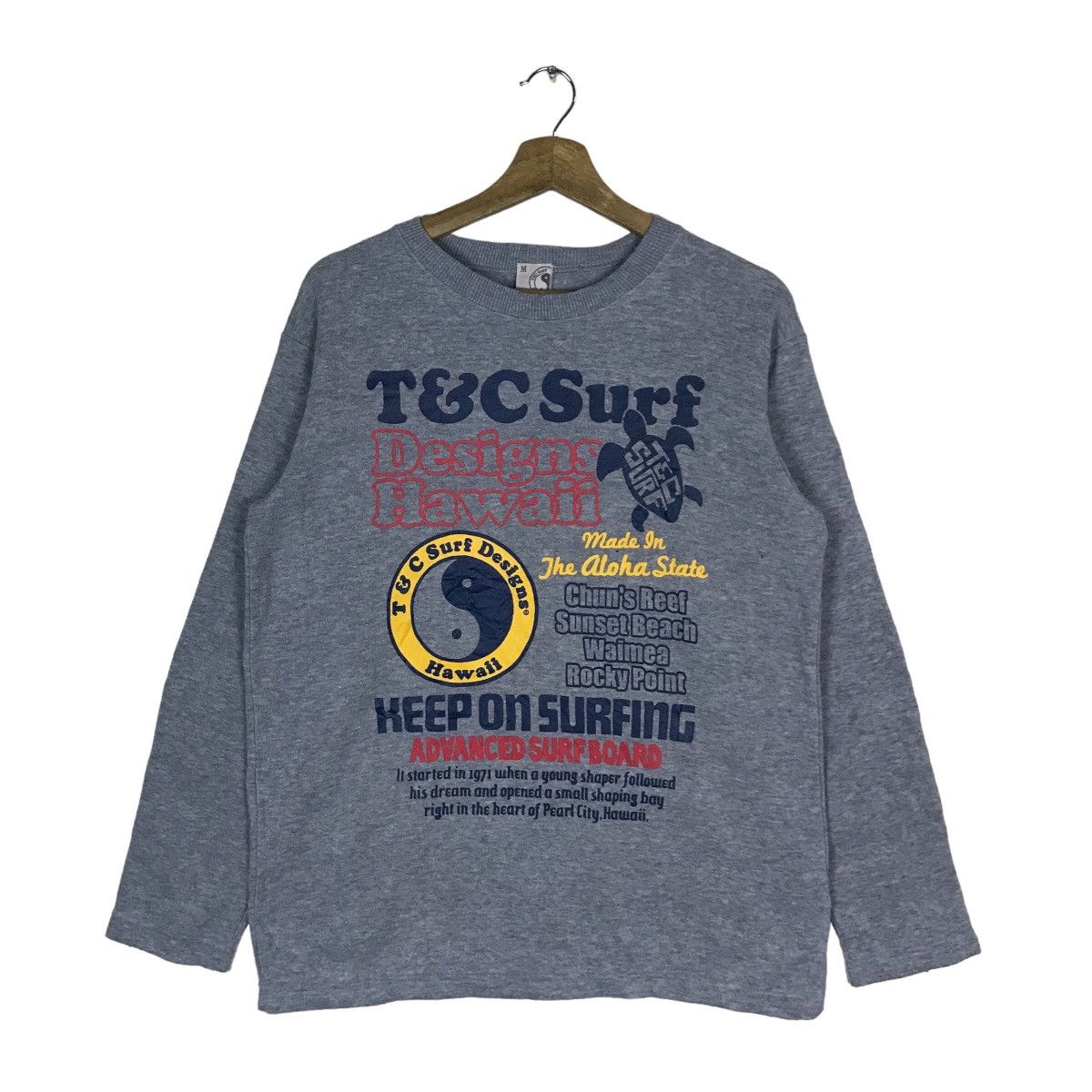 image of Vintage Town And Country Surf Designs Hawaii Pullover in Grey, Men's (Size Medium)