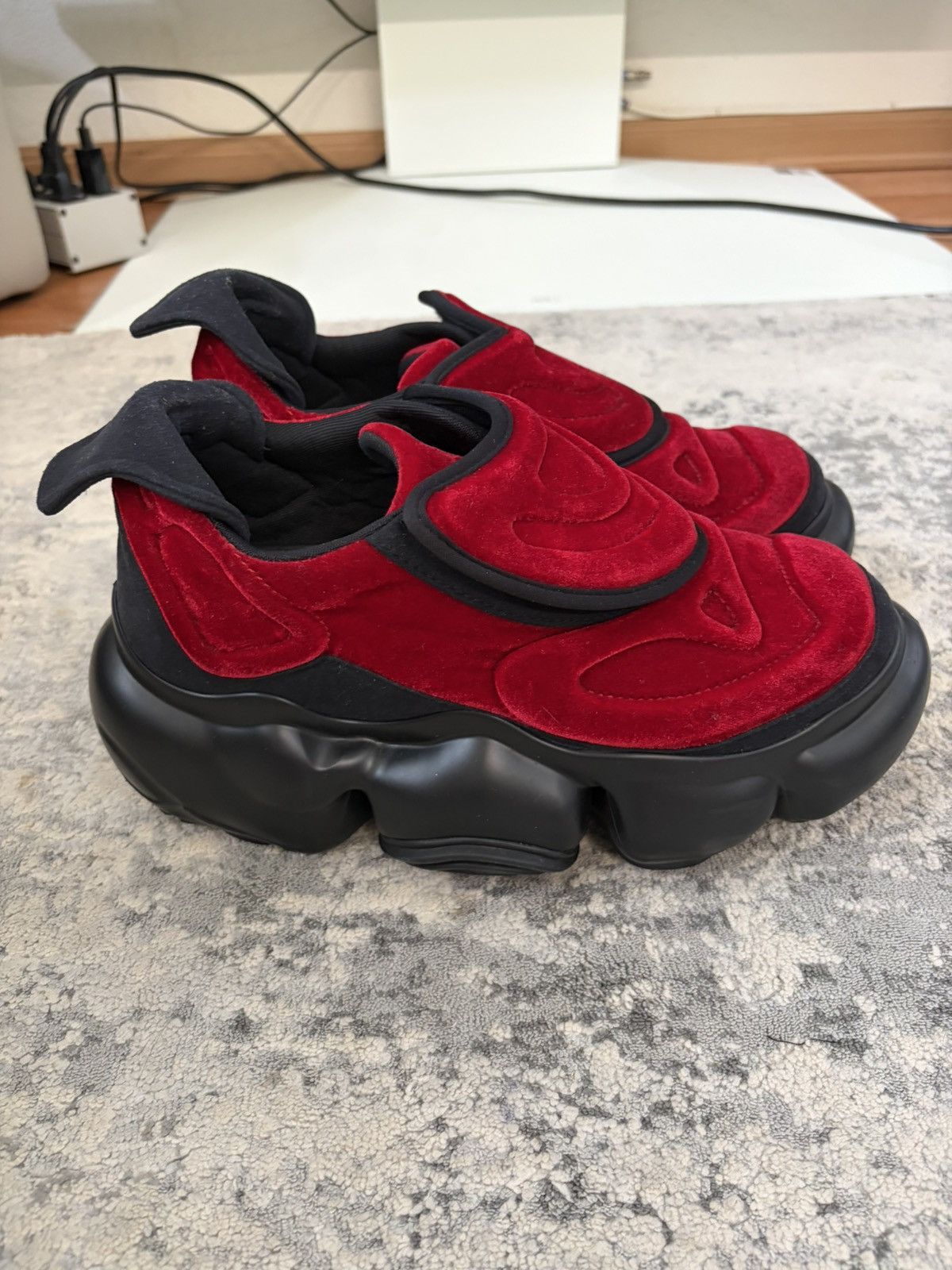 Japanese Brand grounds - Red Velvet Platform Rave Sneakers Size US 10 / EU 43 - 6 Thumbnail