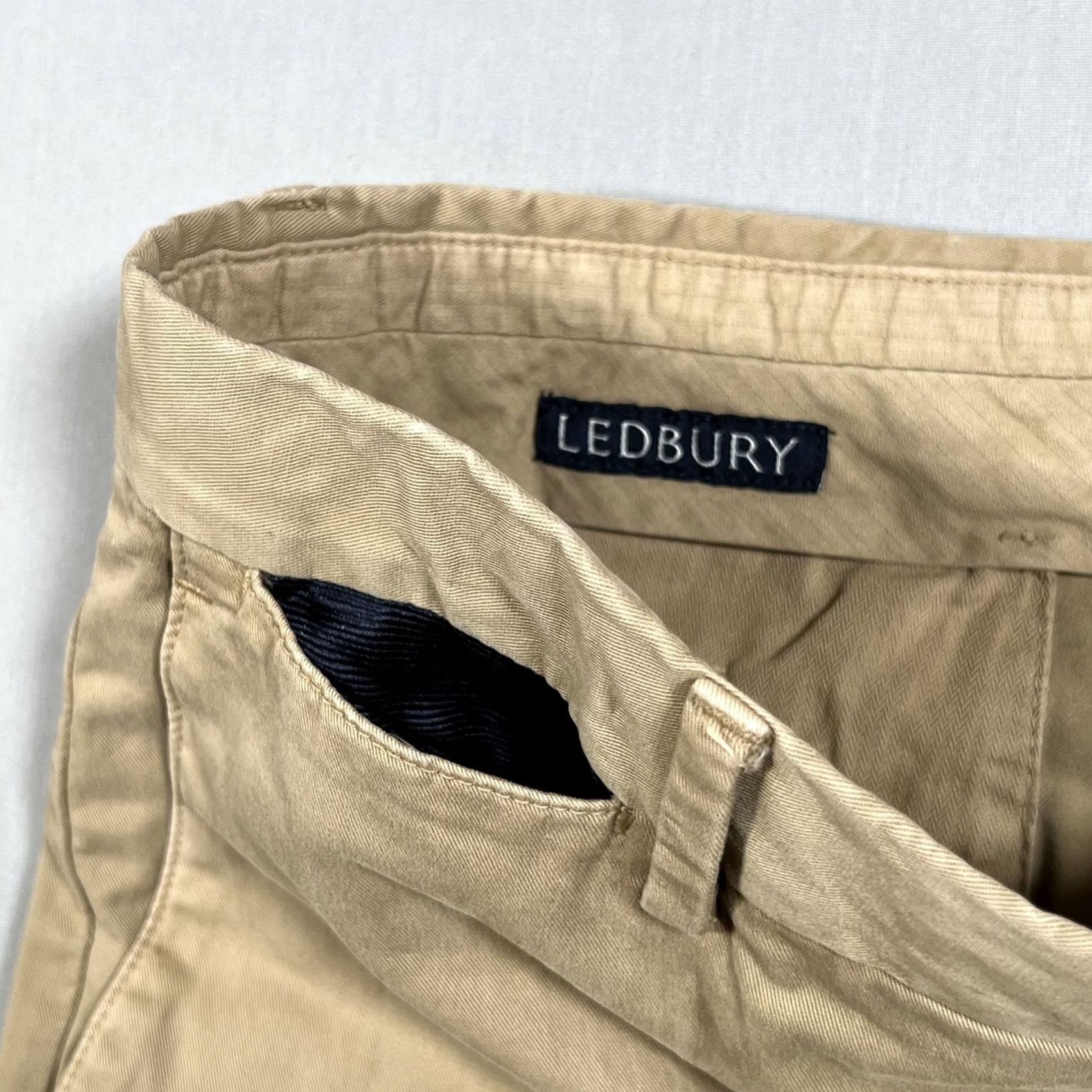 Vintage Ledbury Richmond Chino Pants Men's 33 Sand Tan Flat Front Straight Leg Size US 33 - 4 Thumbnail