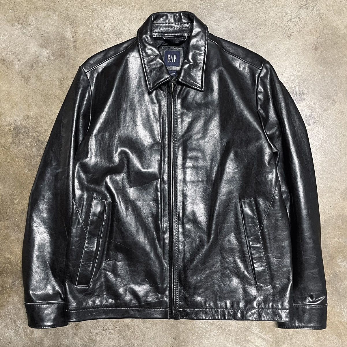 image of Gap Black Quilted Cow Leather Jacket Avant Goth, Men's (Size Medium)