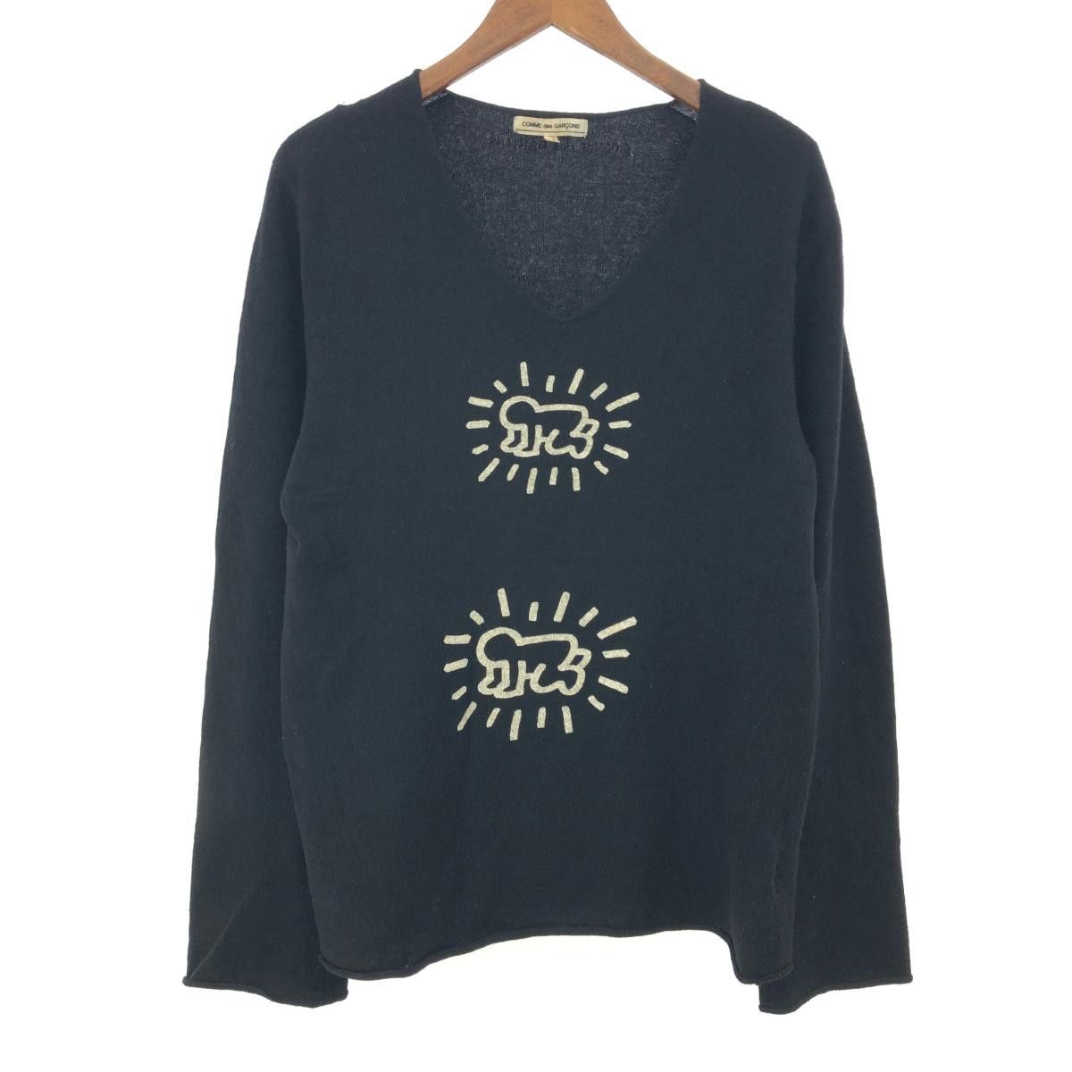 Comme des Garcons Sweatshirt wool Keith Haring hair long sleeve V-neck Black Size US M / EU 48-50 / 2 - 1 Thumbnail