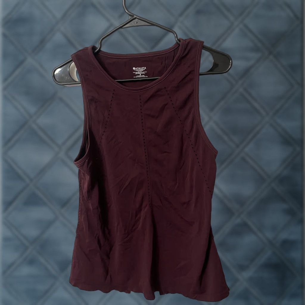 Athleta ATHLETA Foothill Top Sleeveless Crew Neck Split Back 79285 Maroon S Size S / US 4 / IT 40 - 1 Thumbnail