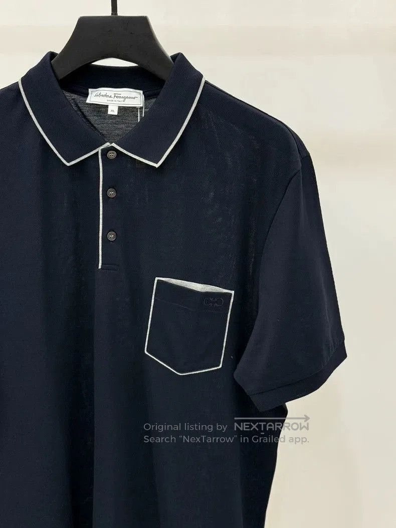 Vintage Ferragamo Men's Navy Collar Polo Shirt. Size US XL / EU 56 / 4 - 2 Thumbnail