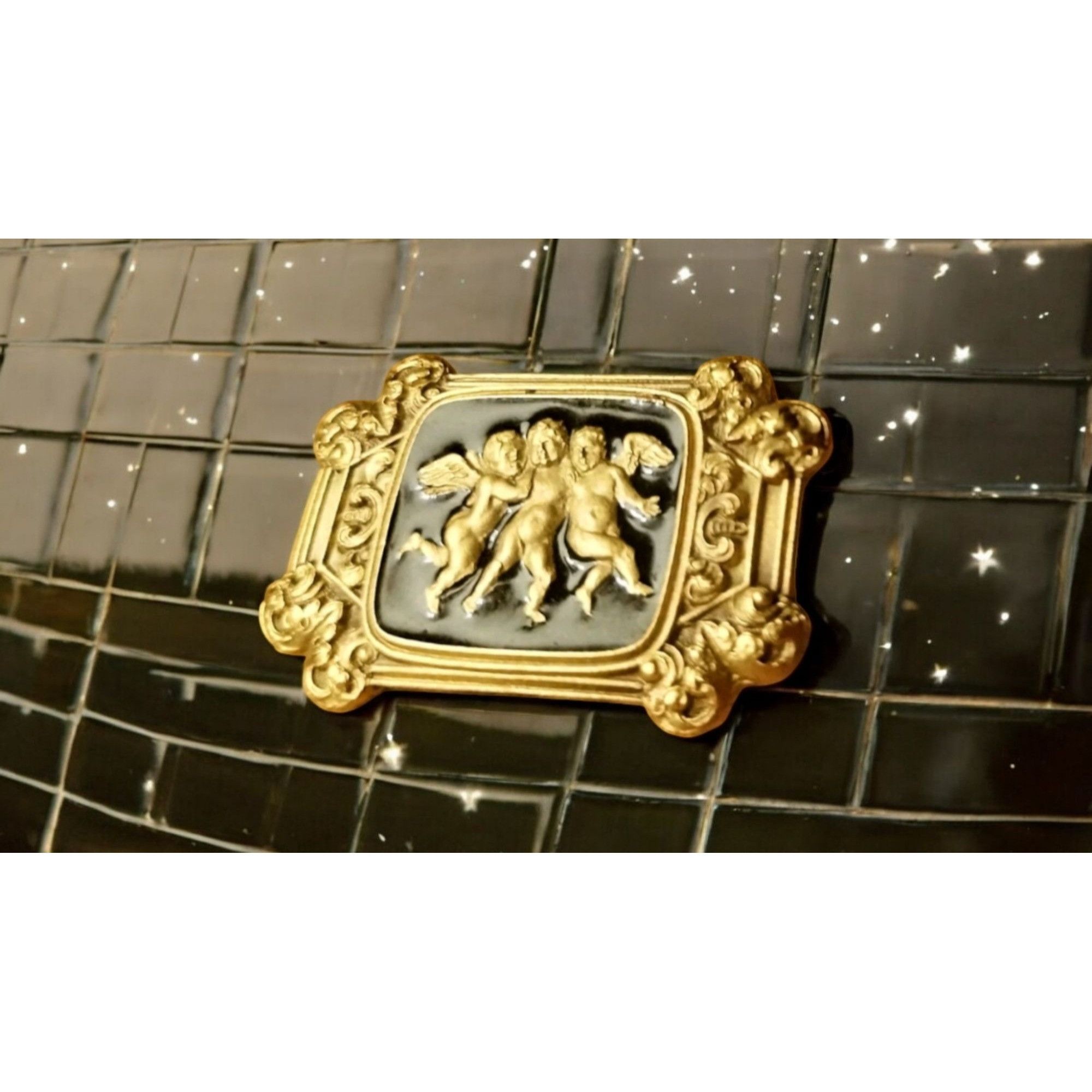 Vintage Vintage Cherub Scroll Pin Angels Black Gold Tone Signed EI B Size ONE SIZE - 16 Thumbnail