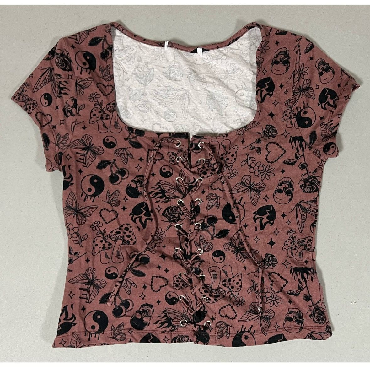 Japanese Brand Brown Black Kawaii Graphic Tie-Up Tee T-Shirt Top Size M 🕷️ Size M / US 6-8 / IT 42-44 - 1 Thumbnail