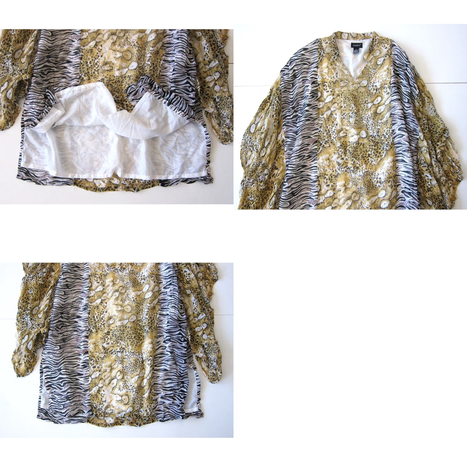 Vintage Ashro 100% Rayon Gold Black Cheetah Zebra Long Maxi Kaftan Maxi Muumuu Dress 2X Size XXL / US 16-18 / IT 52-54 - 8 Thumbnail