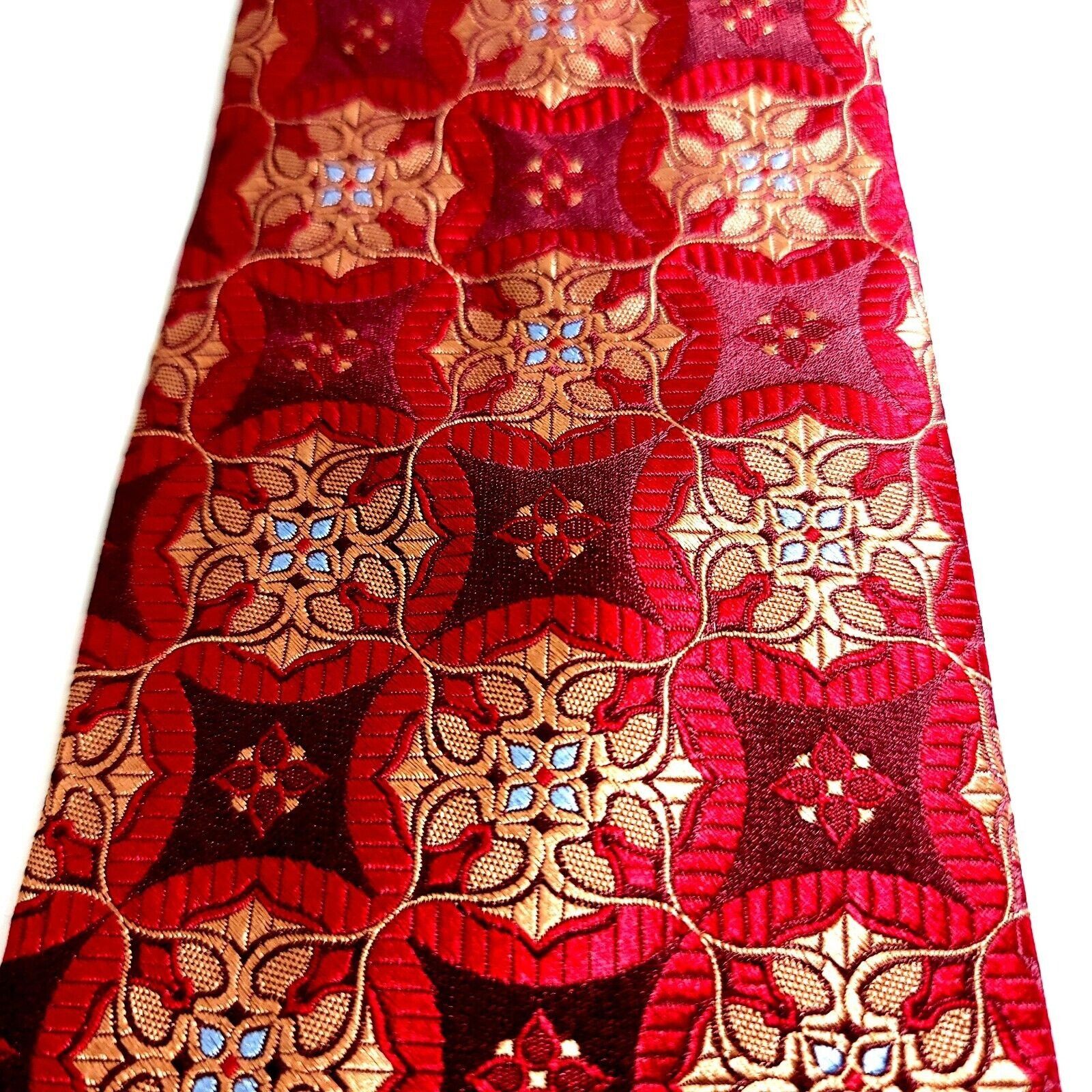 Nordstrom John W. Nordstrom Red Woven Floral Geometric Tan Silk Tie Size ONE SIZE - 2 Thumbnail