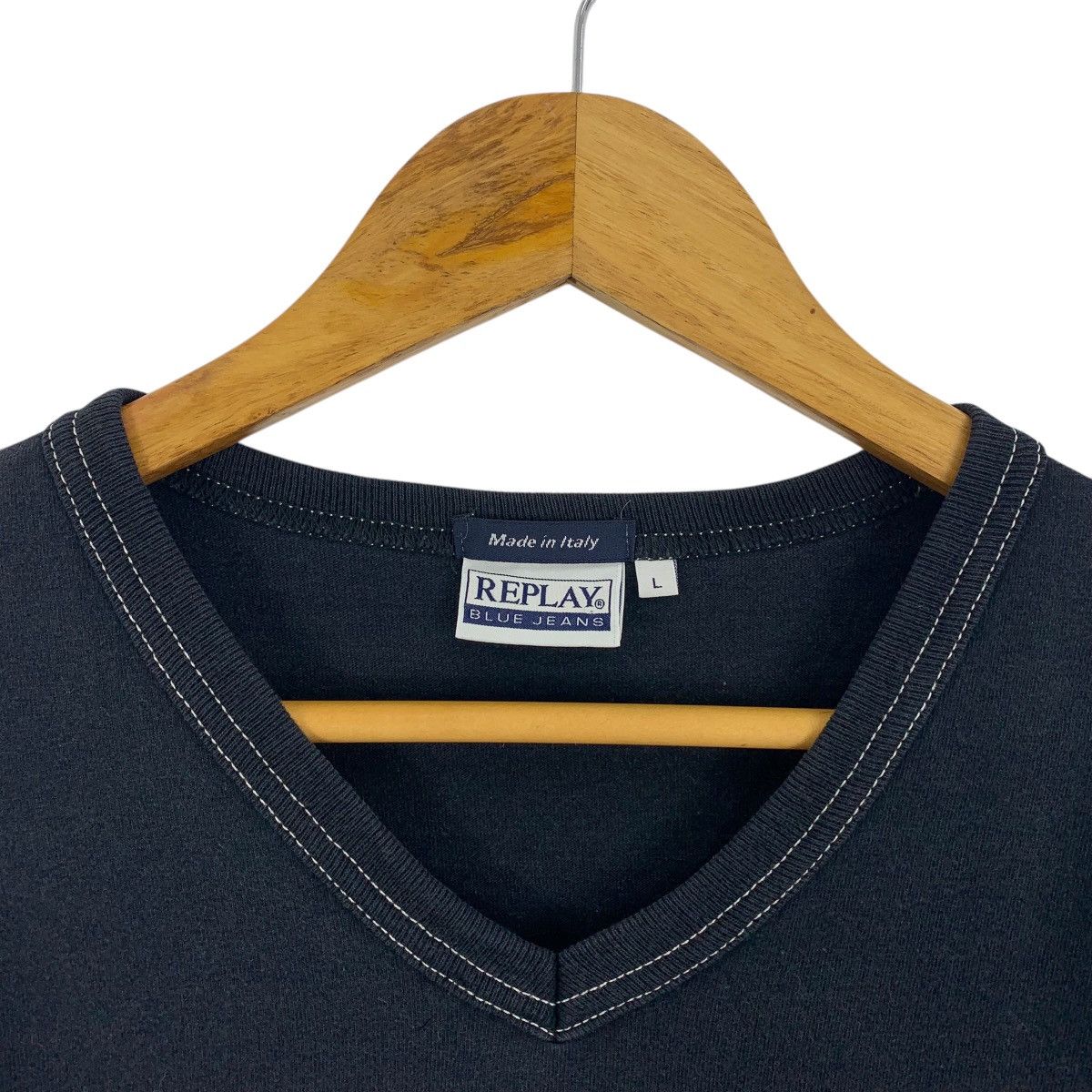 Replay × Vintage Vintage REPLAY Blue Jeans big spellout italian designer tee Size US L / EU 52-54 / 3 - 8 Thumbnail