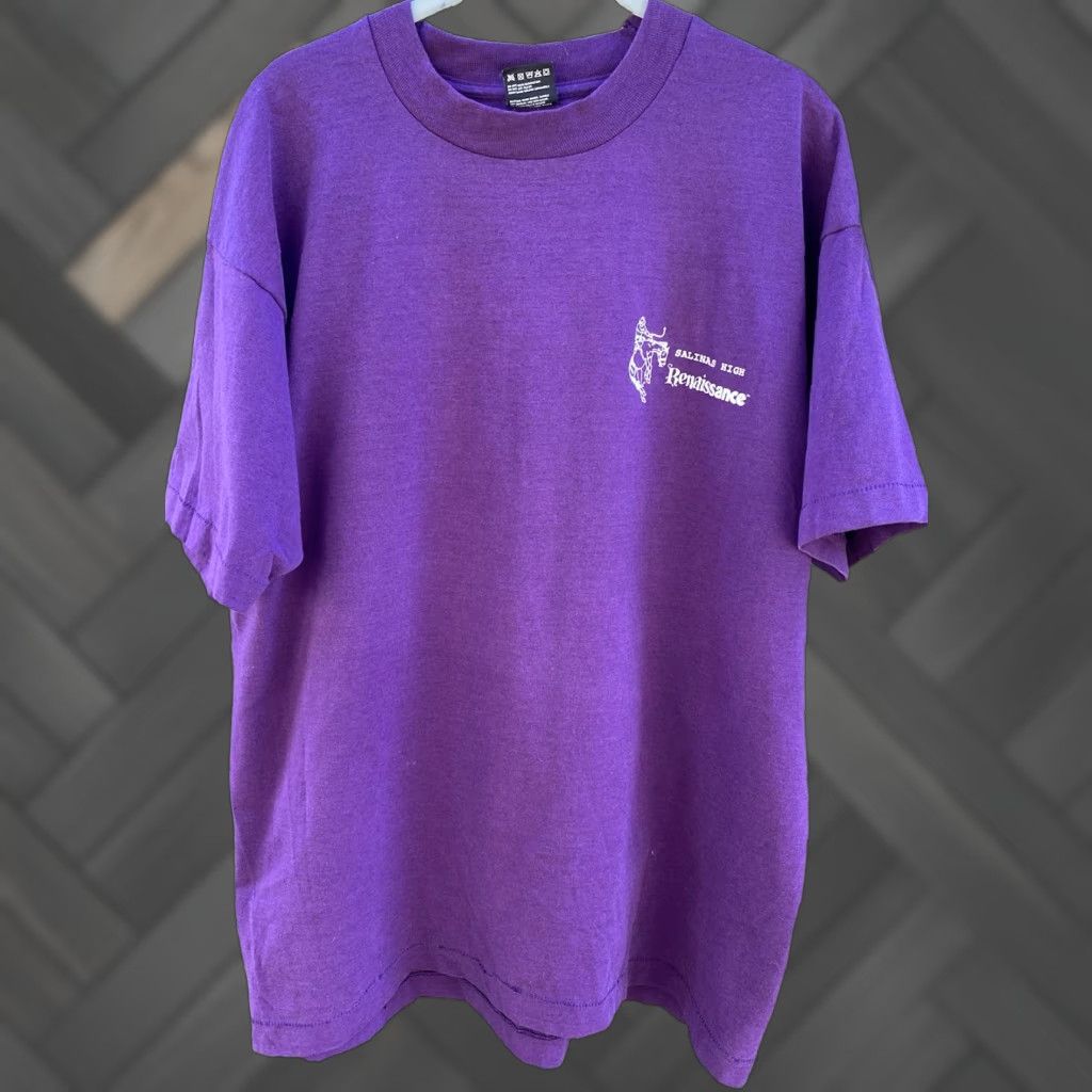 Vintage VINTAGE Best Salinas High Renaissance T Shirt XL Purple Cowboy Rodeo USA Made 90s Mens Shirt Graphics 90s USA Cowboy Bronco Kid? Size US XL / EU 56 / 4 - 1 Thumbnail