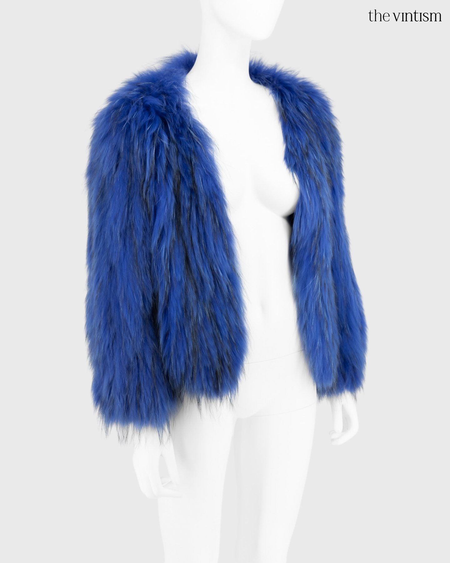 Saks Potts Saks Potts Electric Blue Real Raccoon Fur Cropped Jacket S/M Size S / US 4 / IT 40 - 2 Thumbnail