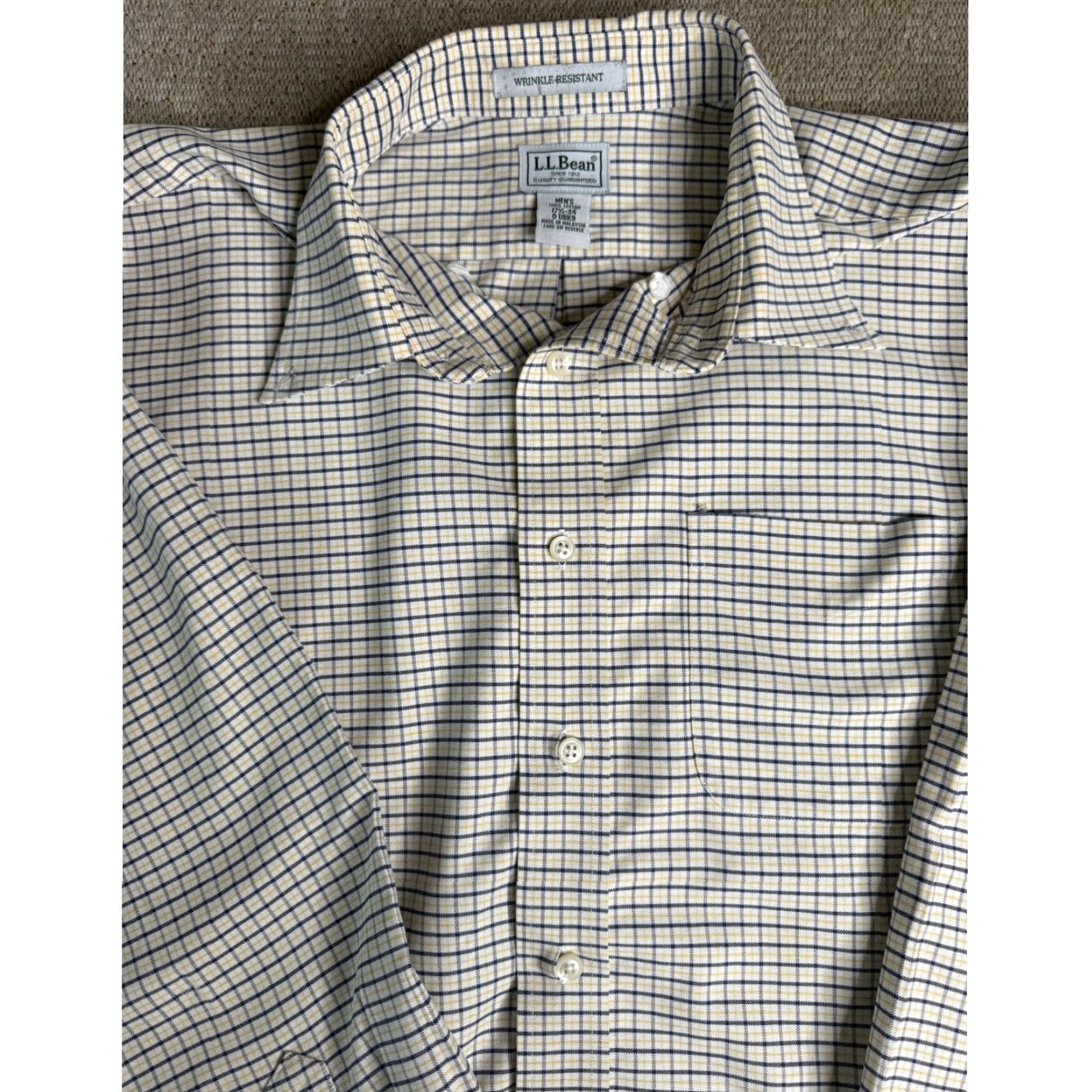 Vintage L.L.Bean Button-Down Shirt Plaid Long Sleeve Mens 17.5 Beige Wrinkle Resistant Pocket Classic Regular Size US XXL / EU 58 / 5 - 3 Thumbnail