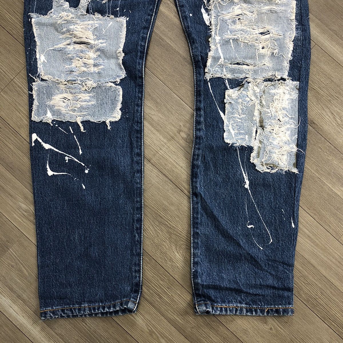 Levi's 90s Vintage Levis 501 USA Rework Painted Custom Blue Jeans Size US 34 / EU 50 - 5 Thumbnail