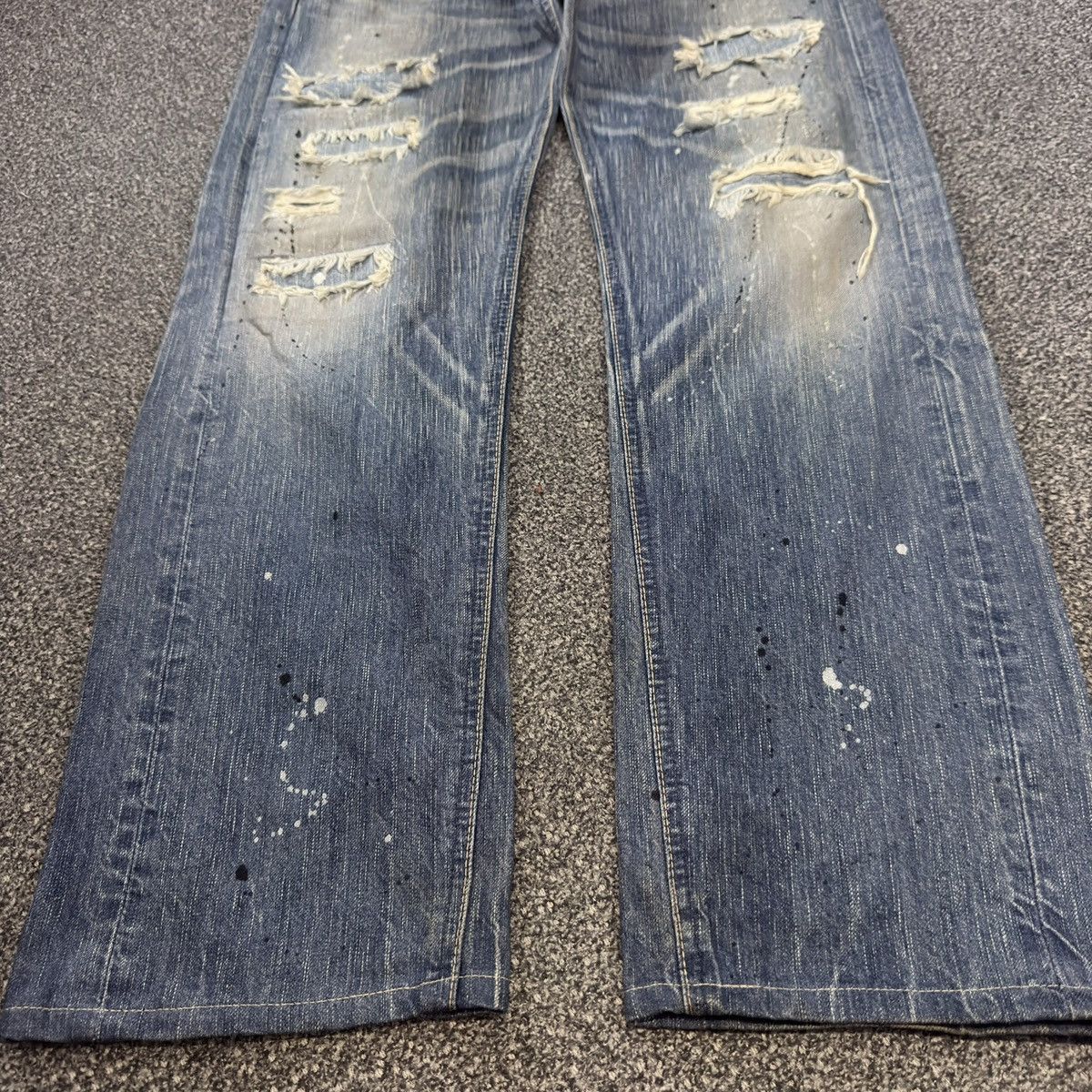 Seditionaries 🇯🇵 Vintage 90s Edwin 503 Blue Trip Distressed Splash Paint Size US 30 / EU 46 - 7 Thumbnail