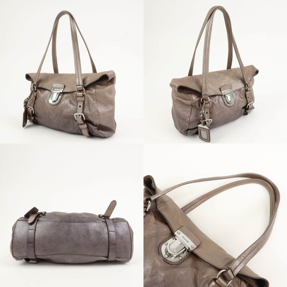 Prada Prada Logo Calfskin Shoulder Bag Metallic Brown Size ONE SIZE - 3 Thumbnail