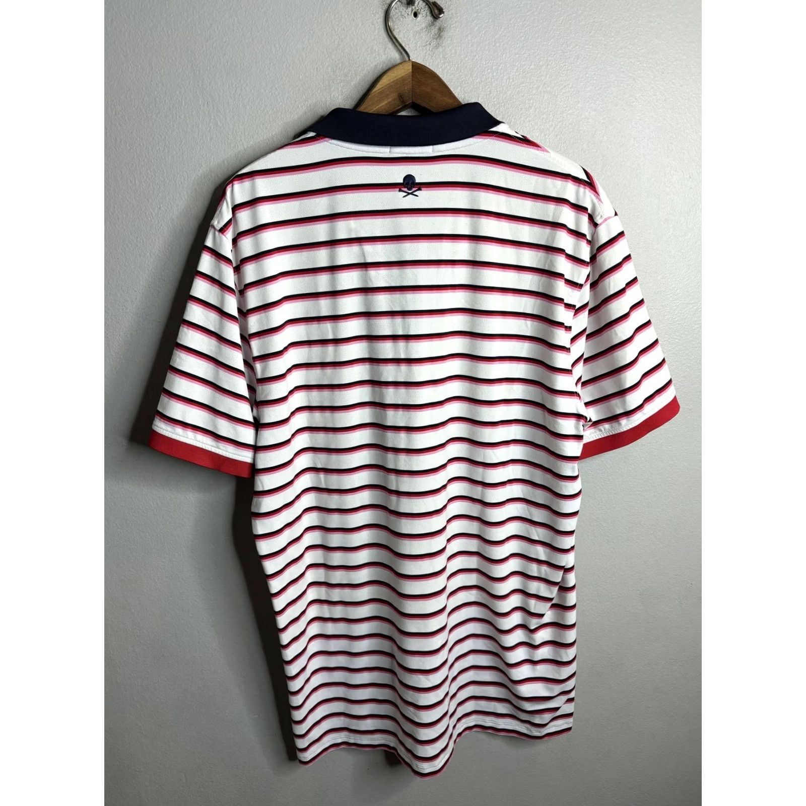G/FORE G/FORE Polo Shirt Mens Large White Navy Red Striped Skull Golf Performance Shirt Size US L / EU 52-54 / 3 - 5 Thumbnail