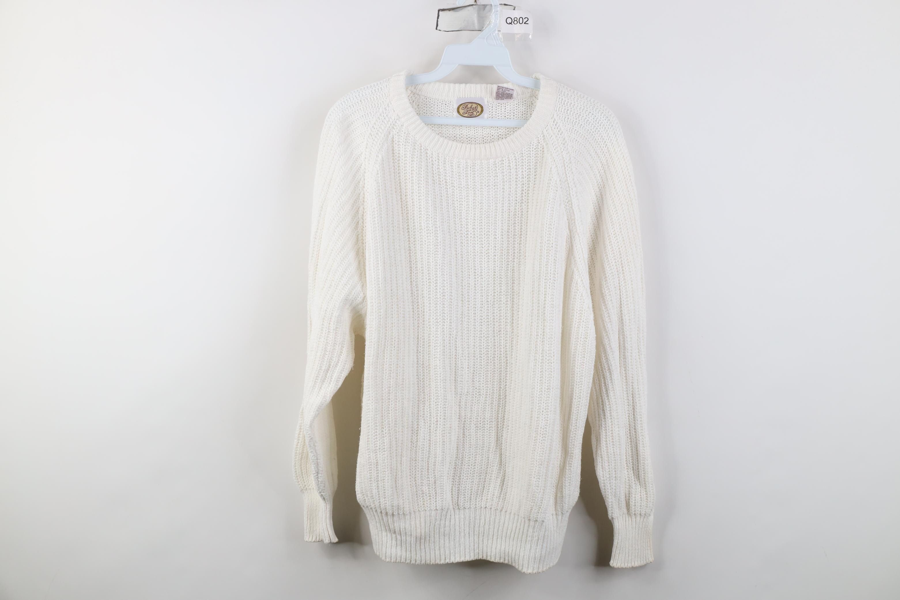 Vintage Vintage 90s Streetwear Chunky Ribbed Crewneck Sweater White Size L / US 10 / IT 46 - 1 Thumbnail