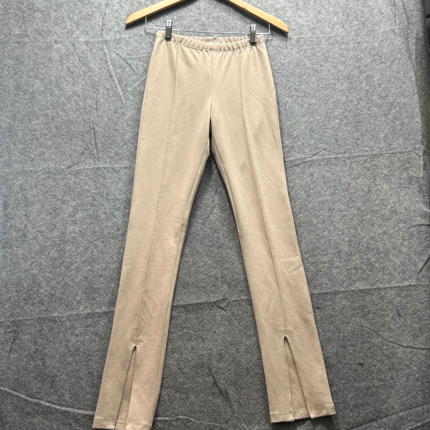 Vintage Sablyn Pants Womens Small Beige Knit Straight Leg Sweatpants Lounge with Elastic Waist Slit Hem Size 28" / US 6 / IT 42 - 2 Thumbnail