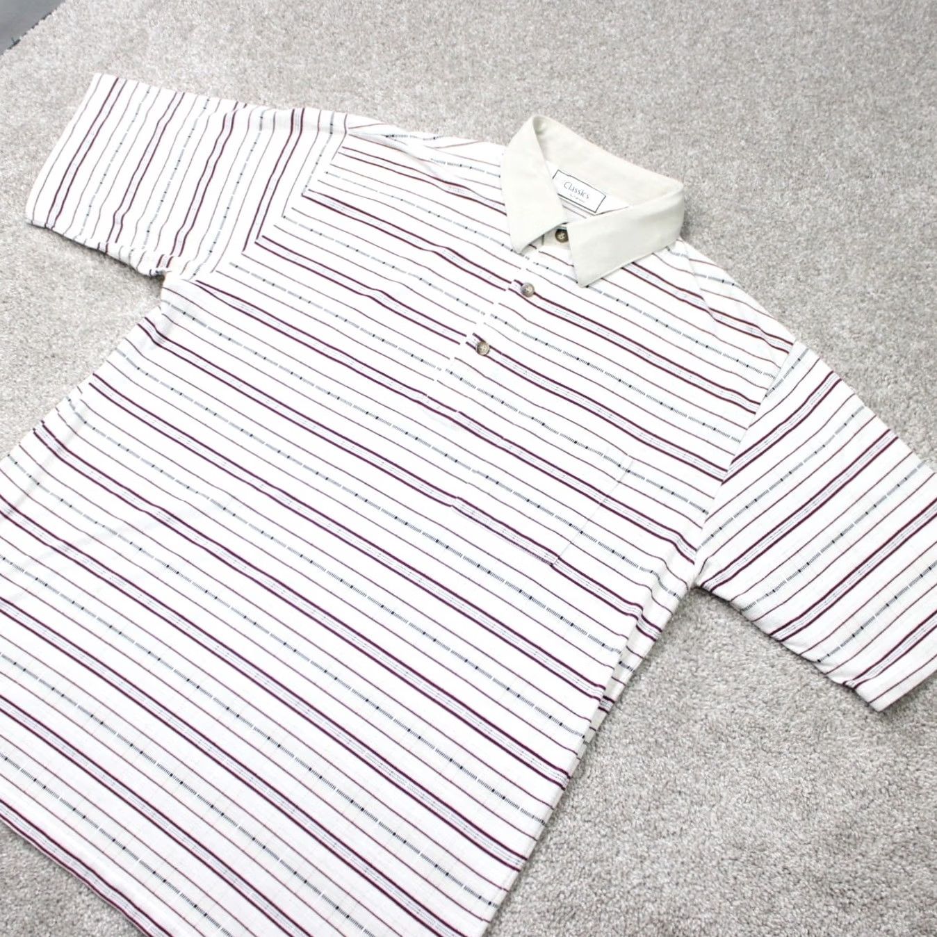 Vintage Classics by Palmland Polo Shirt Mens XL Beige/Red Striped Contrast Collar S/S Polo Shirt Size US XL / EU 56 / 4 - 3 Thumbnail