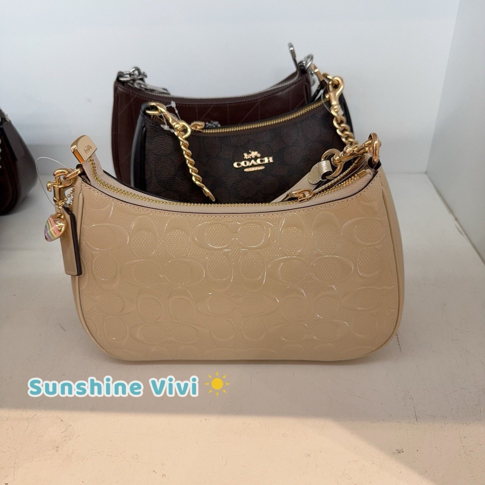 Coach NWT Coach CDA98 Teri Shoulder Bag Leather Heart Charm Chalk Size ONE SIZE - 3 Thumbnail