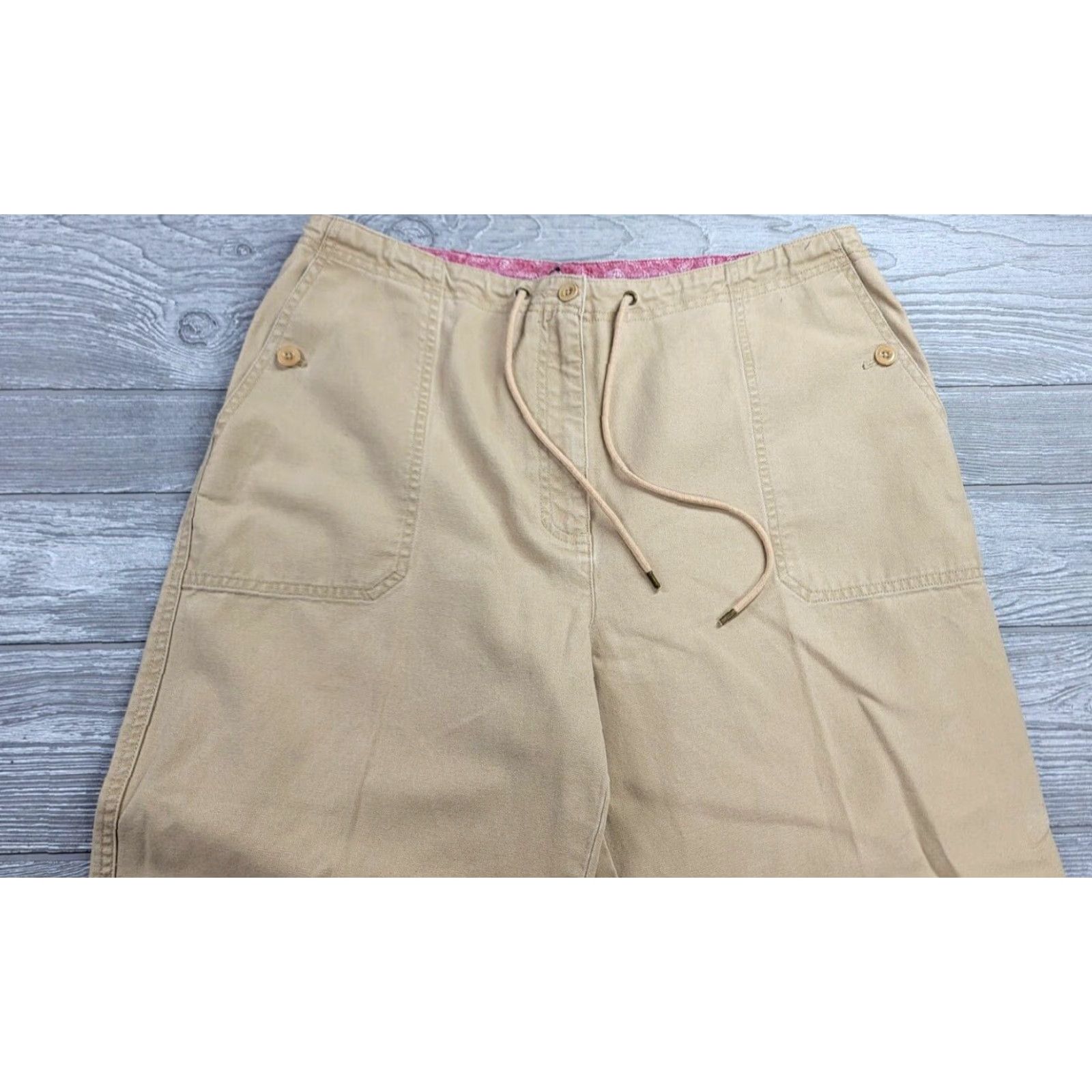 Ralph Lauren Lauren Ralph Lauren Women Pants 14 High Waist Drawstring Canvas Beige 34x28 Size 36" / US 14 / IT 50 - 3 Thumbnail