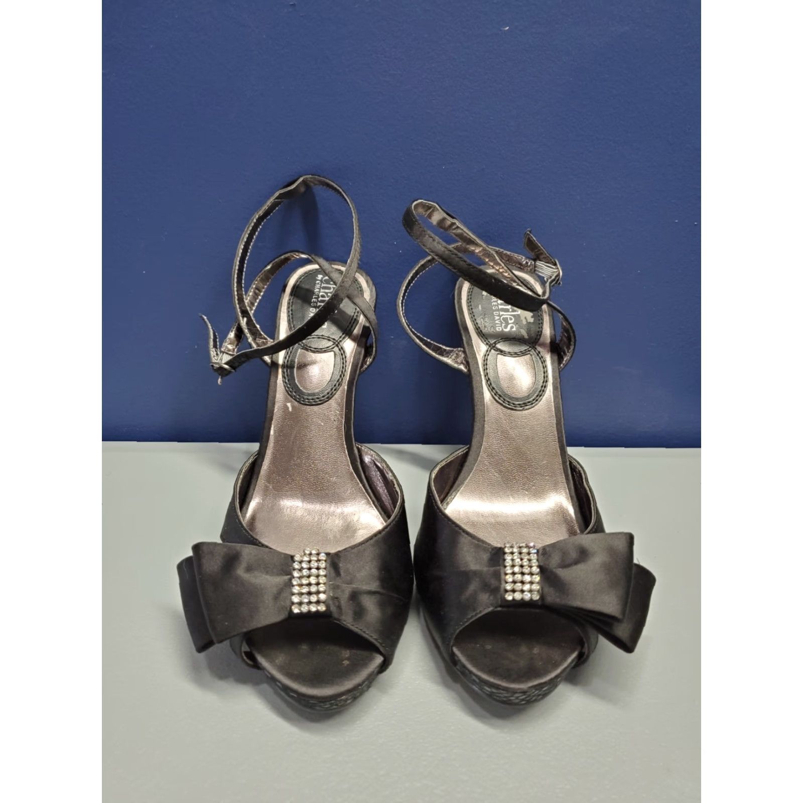 Vintage Charles by Charles David Heels Womens Size 7.5M Black Rhinestone Ankle Strap Pump Size US 8 / IT 38 - 2 Thumbnail