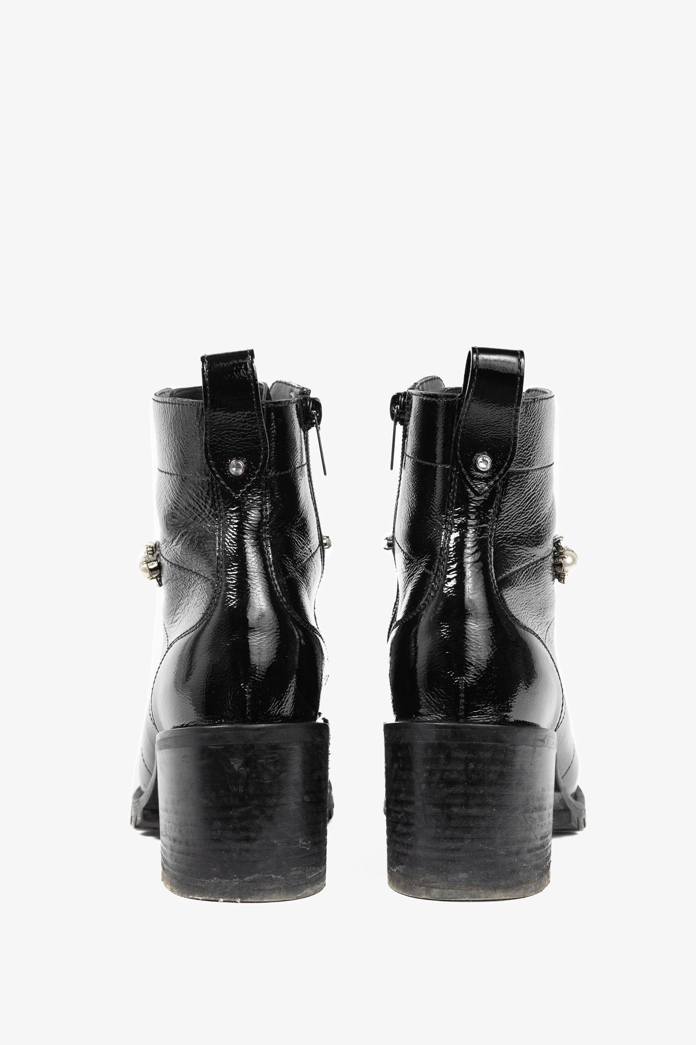 Jimmy Choo Jimmy Choo Cruz 65 Naplack Crystal/Pearl Piece Combat Boots Size US 7 / IT 37 - 3 Thumbnail