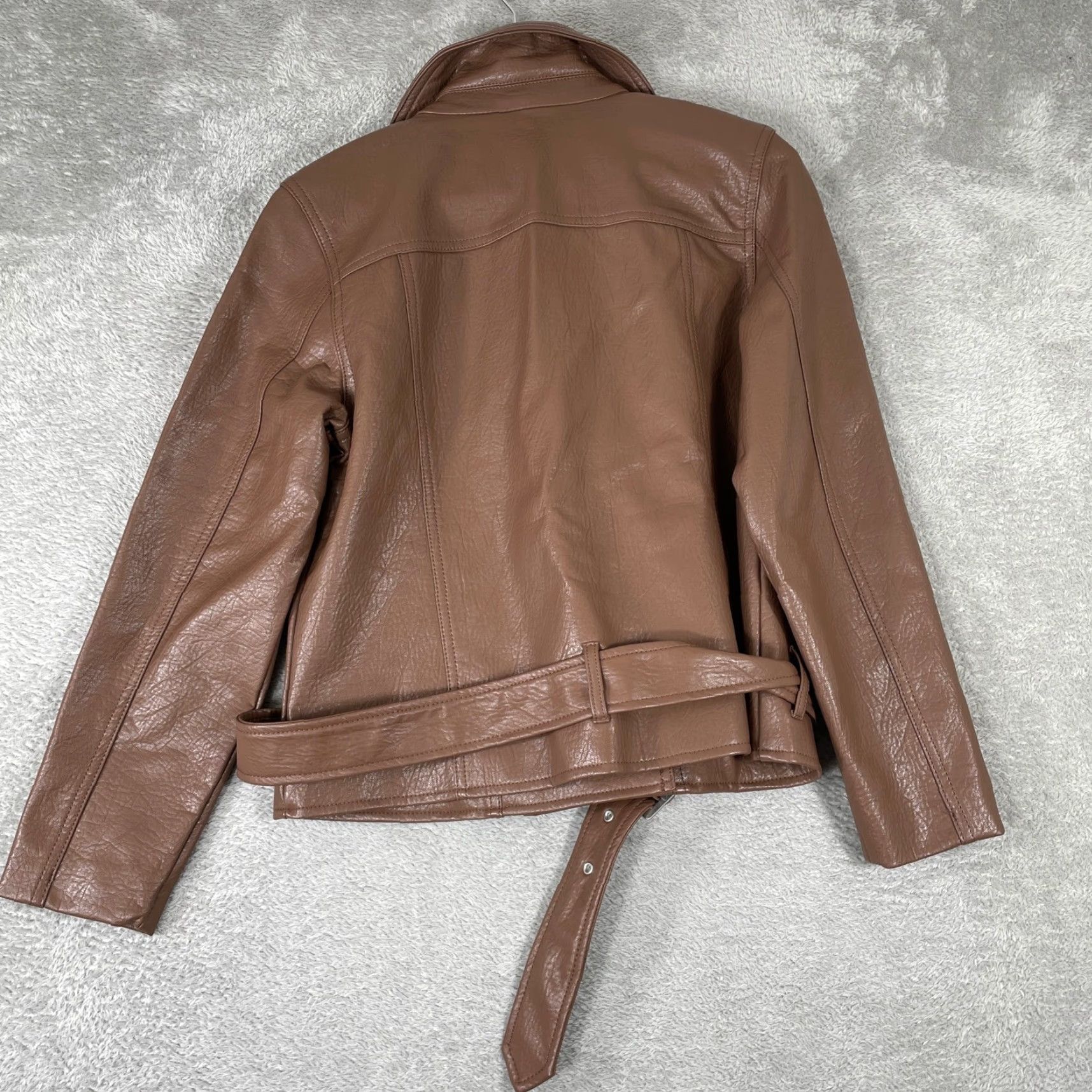 Old Navy Old Navy Moto Jacket Womens PS Small Brown Faux Leather Belted Biker Jacket Size S / US 4 / IT 40 - 2 Thumbnail