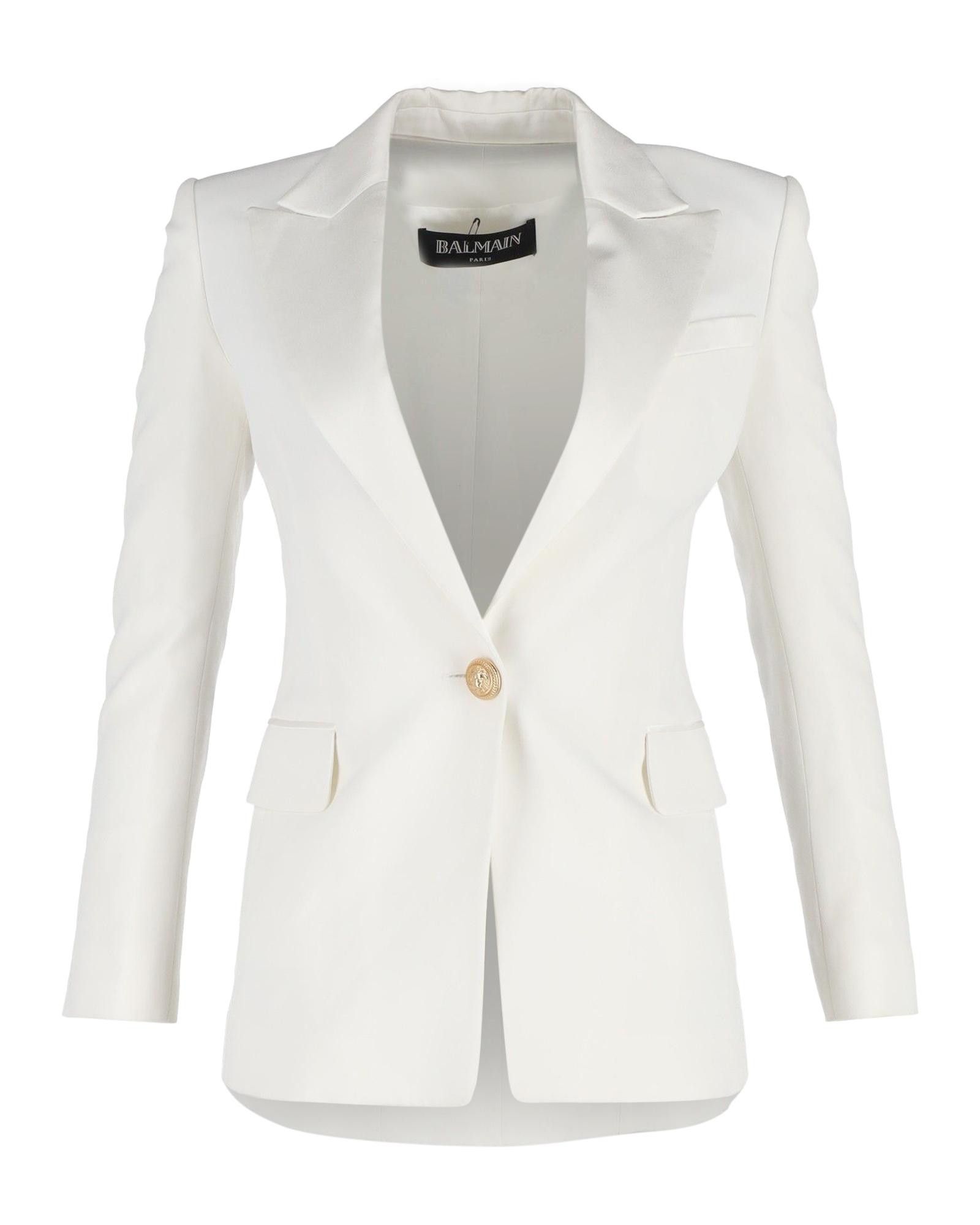 image of White Single-Breasted Viscose Blazer By Balmain, Women's (Size XS)