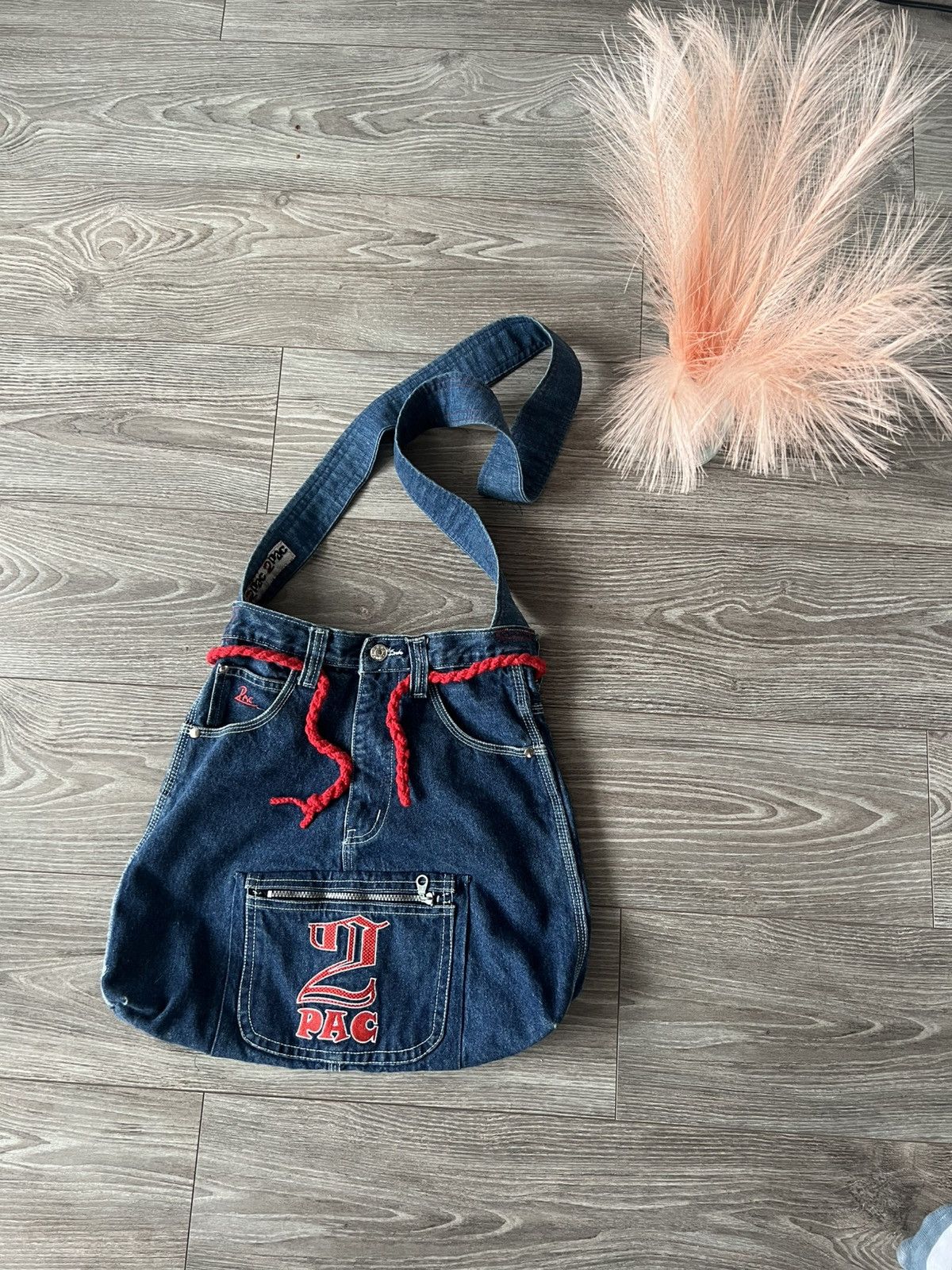 Affliction × Handmade ‼️Vintage Handmade Avant Garde 2Pac Denim Big Logo Sling Bag‼️ Size ONE SIZE - 7 Thumbnail