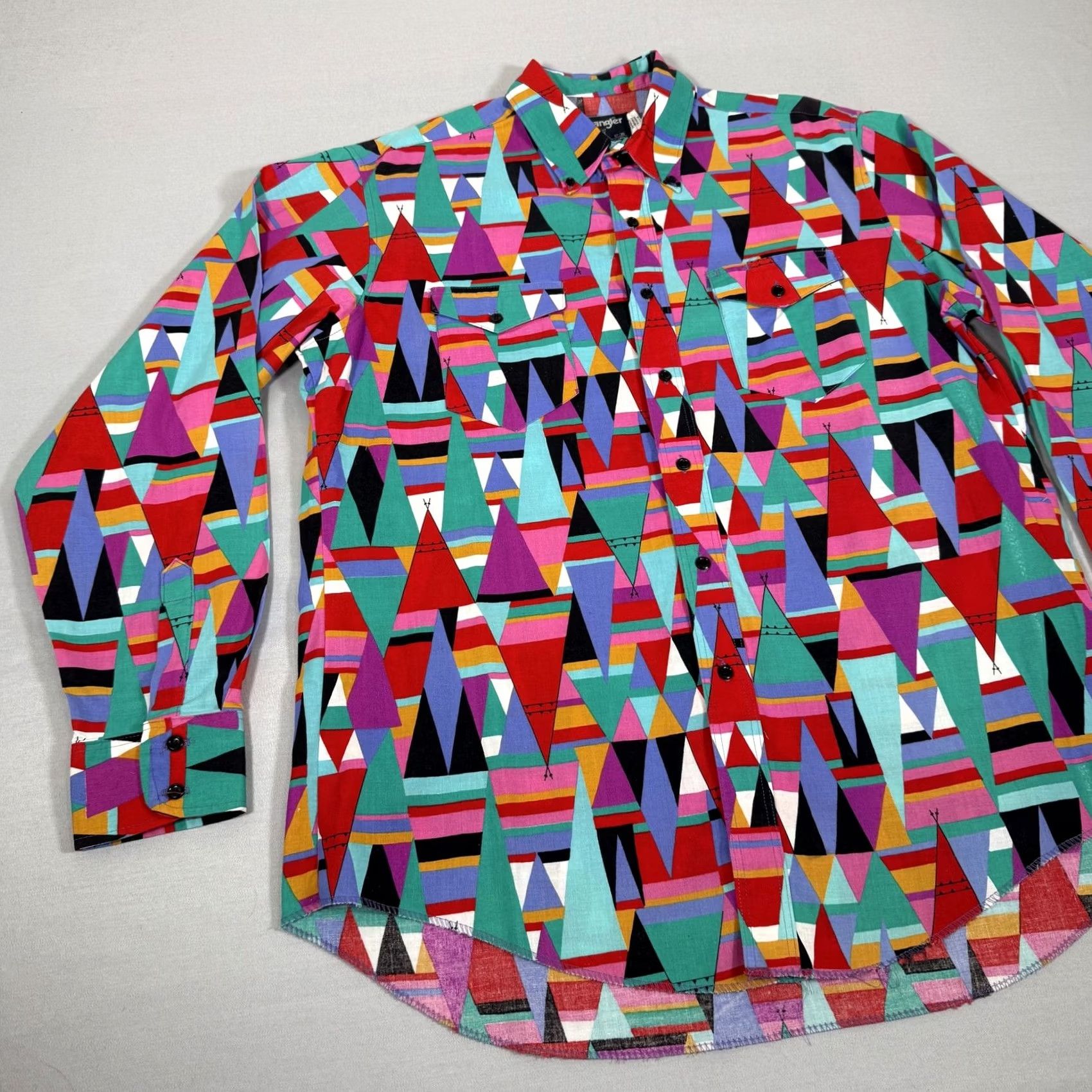Wrangler VINTAGE Wrangler Shirt Mens XL Aztec Brushpopper Button Up Teepee Western 90s Size US XL / EU 56 / 4 - 6 Thumbnail