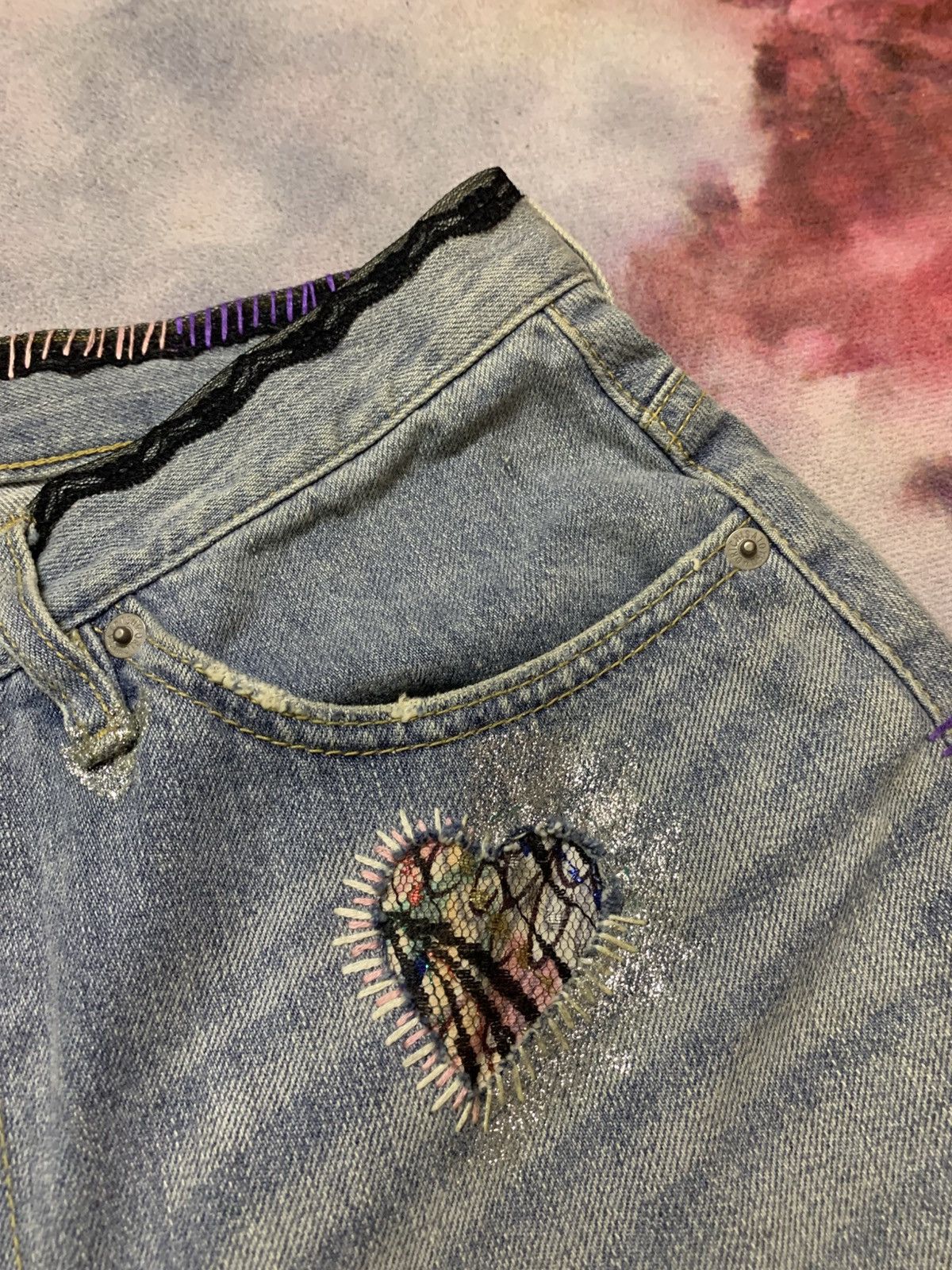 Tsumori Chisato Tsumori Chisato Short Washed Denim ‘Love’ Custom Art Size 29" - 7 Thumbnail