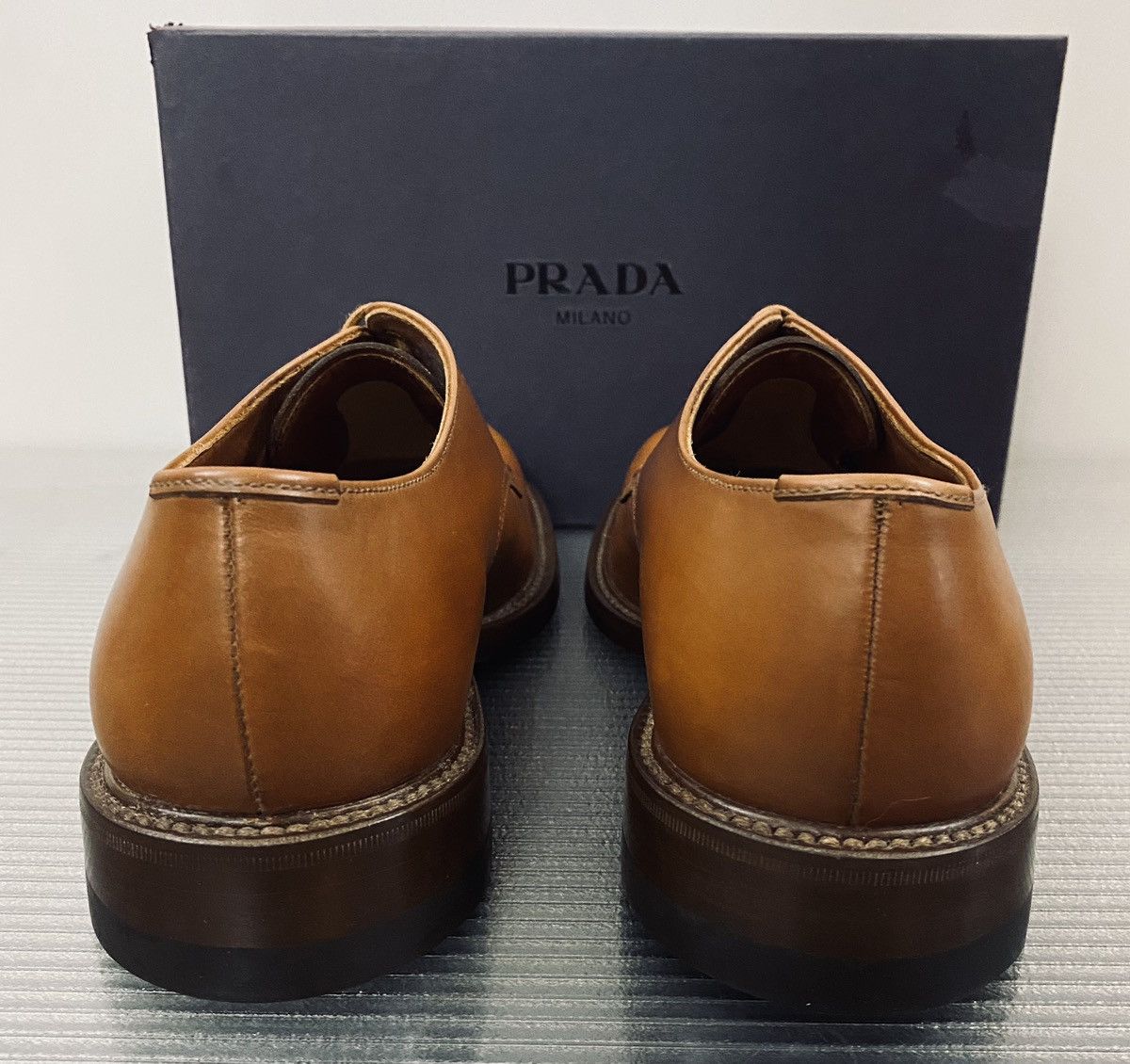 Prada Prada 🇮🇹 cognac cordovan leather triple sole derby 12 NEW Size US 12 / EU 45 - 7 Thumbnail