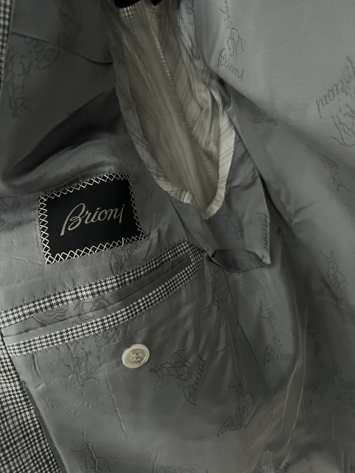 Barneys New York × Brioni Brioni Men’s 38R 48 IT Gray Houndstooth Wool Blazer Jacket Size 38R - 5 Thumbnail