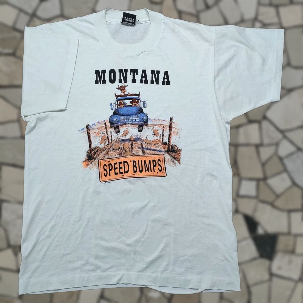 Vintage VINTAGE Montana T-Shirt Mens Medium Short Sleeve Crew Neck White 1991 90s Cowboy Nature Stitch Short Sleeve Shirt Size US M / EU 48-50 / 2 - 1 Thumbnail