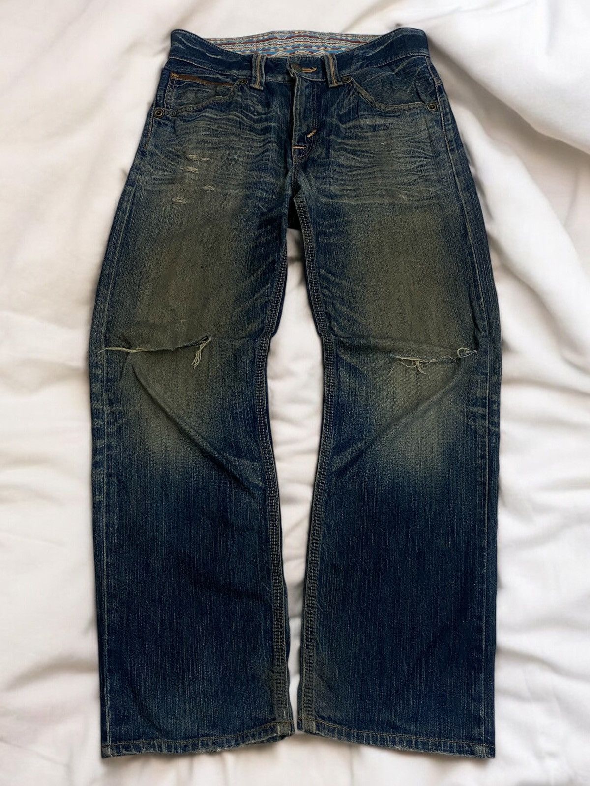 If Six Was Nine × Japanese Brand × Le Grande Bleu (L.G.B.) Edwin XV Japan Distressed Mud Washed Dirty Loose Fit Size US 32 / EU 48 - 1 Thumbnail