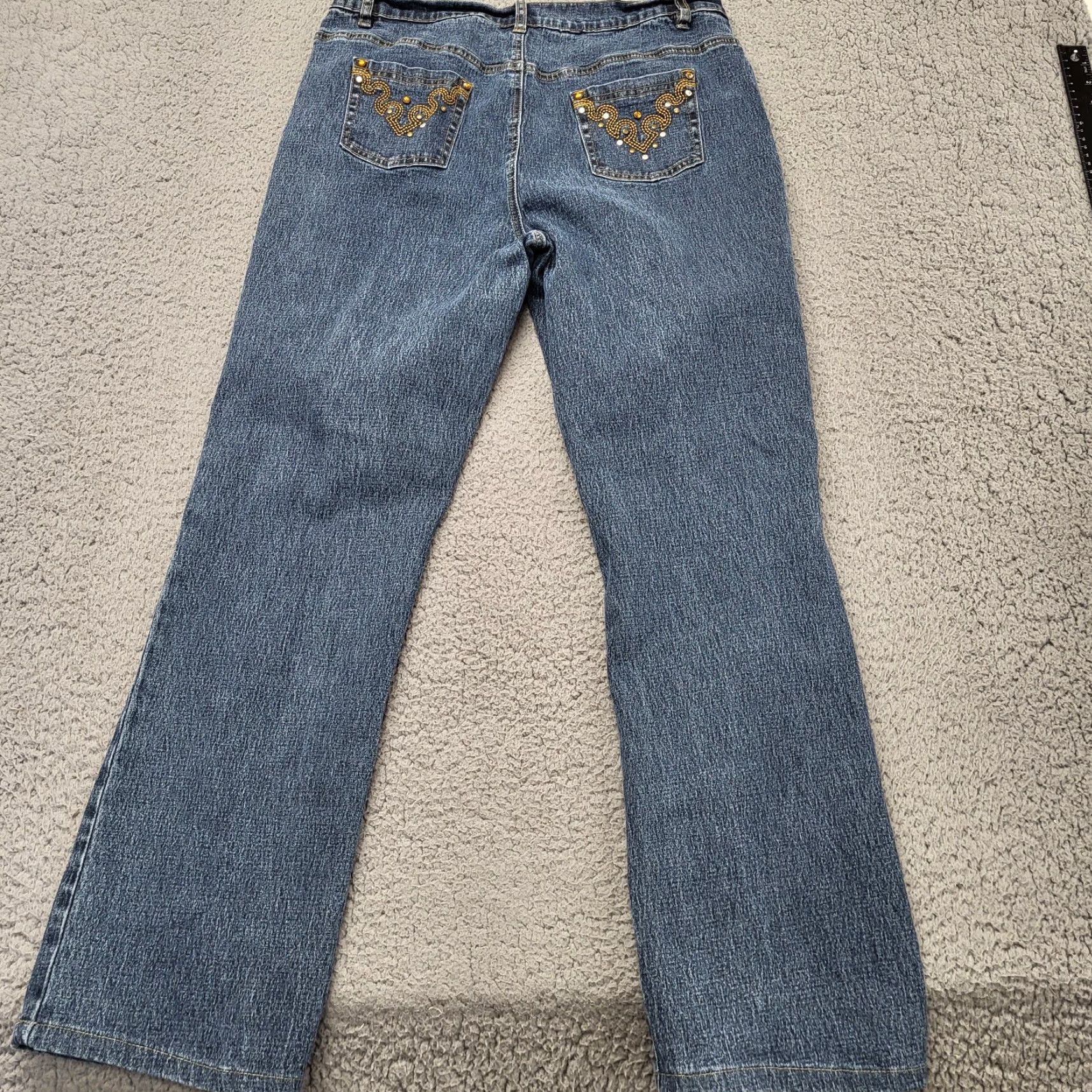 Denime DG2 Diane Gilman Jeans Women’s Size 12 Blue Denim Pants Embroidered Rhinestones Size 34" / US 12 / IT 48 - 3 Thumbnail