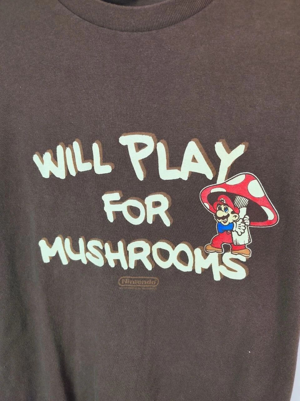 Fruit Of The Loom Vintage Super Mario T-Shirt Will Play For Mushrooms Slogan L Size US L / EU 52-54 / 3 - 5 Thumbnail