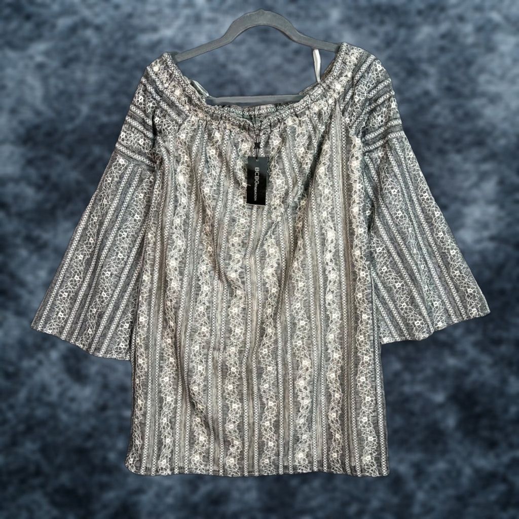 BCBGeneration BCBGeneration Womens Lace Dress Off-Shoulder Size Small Gray Size S / US 4 / IT 40 - 1 Thumbnail