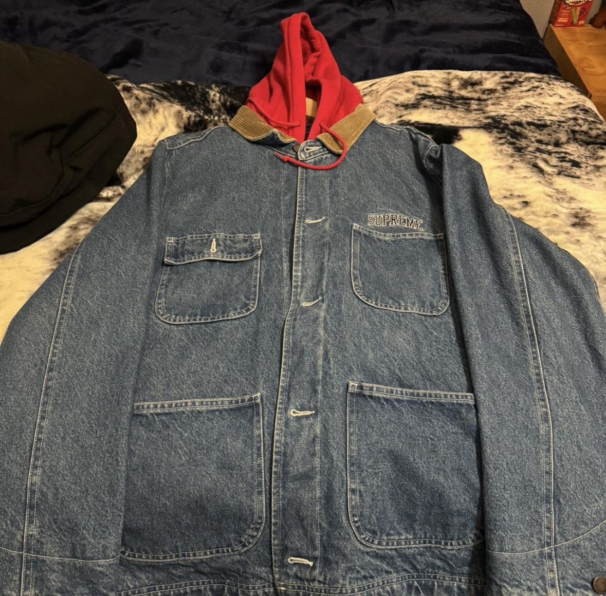 Supreme hooded chore jean coat button up 