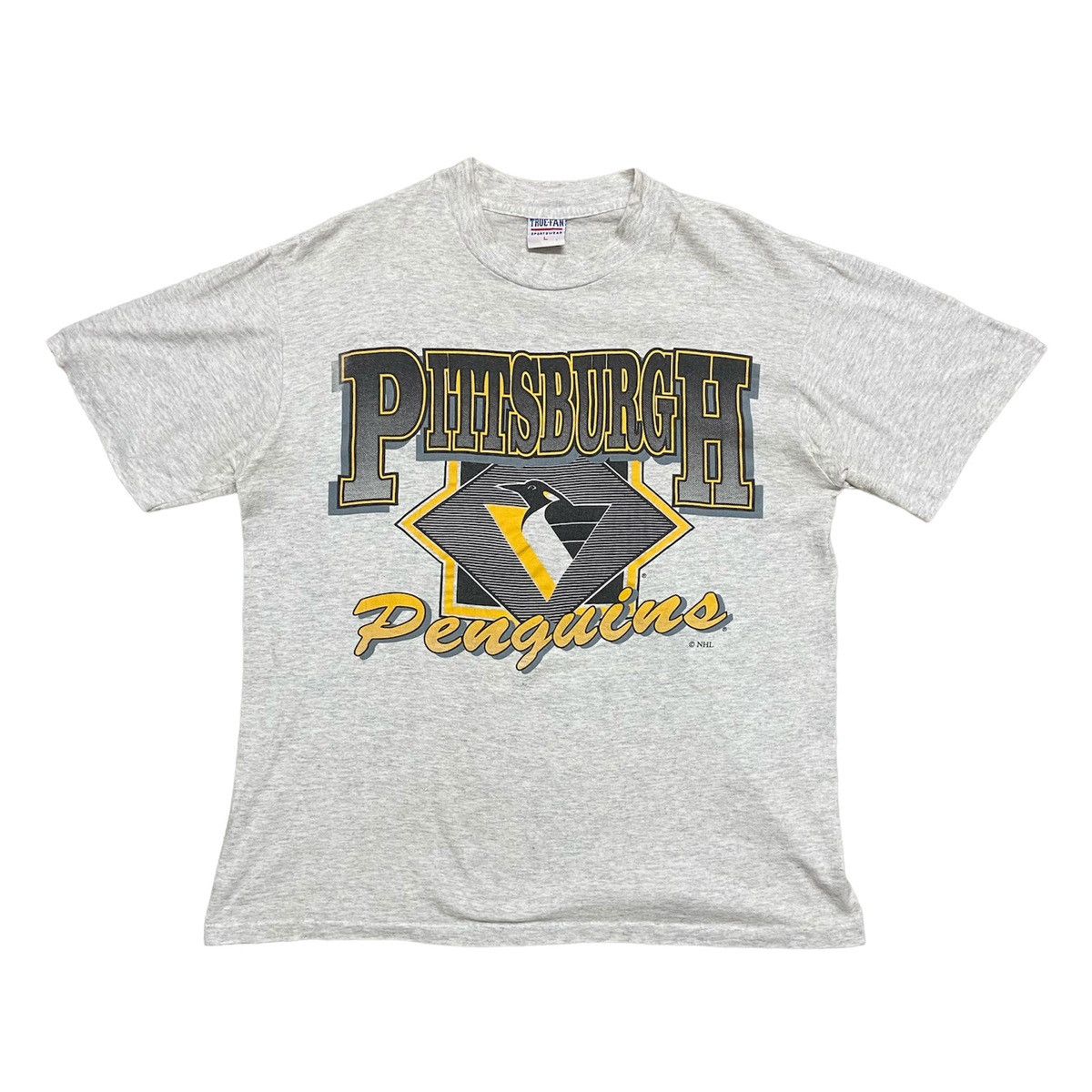 image of Hockey x Nhl Vintage 90's Pittsburgh Penguins Single Stitch Tshirt in Grey, Men's (Size Large)