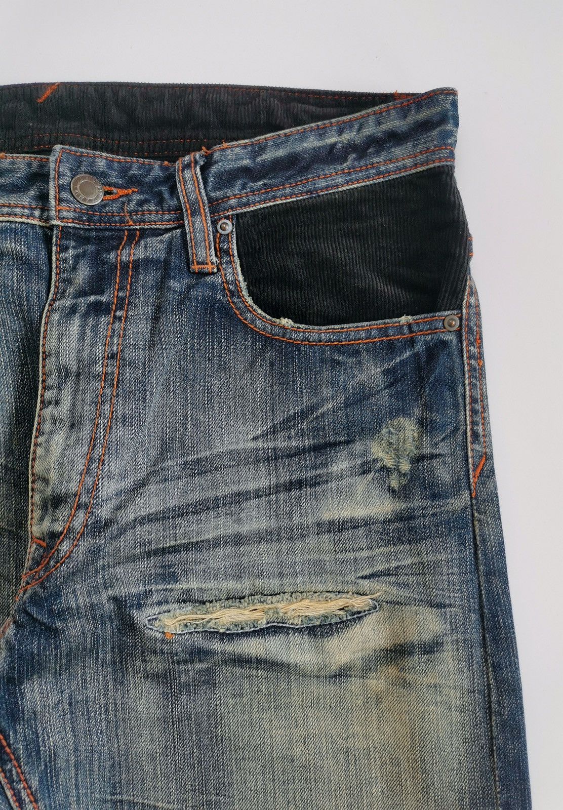 Tornado Mart Boycott Japan Corduroy Mix Repaired Distressed Jeans Size US 31 - 5 Thumbnail