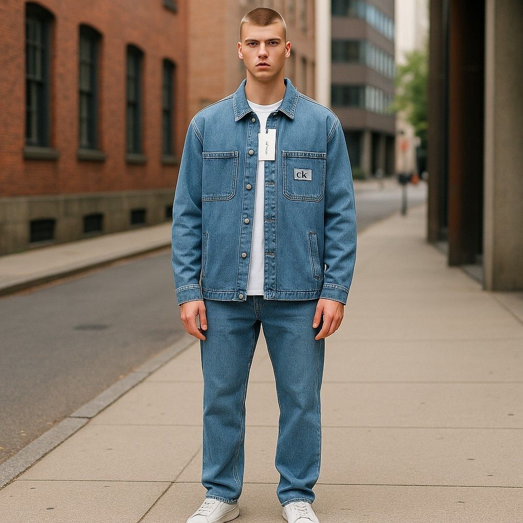 M Denim Blue Trucker Oversized Snap Buttons Jacket 85023