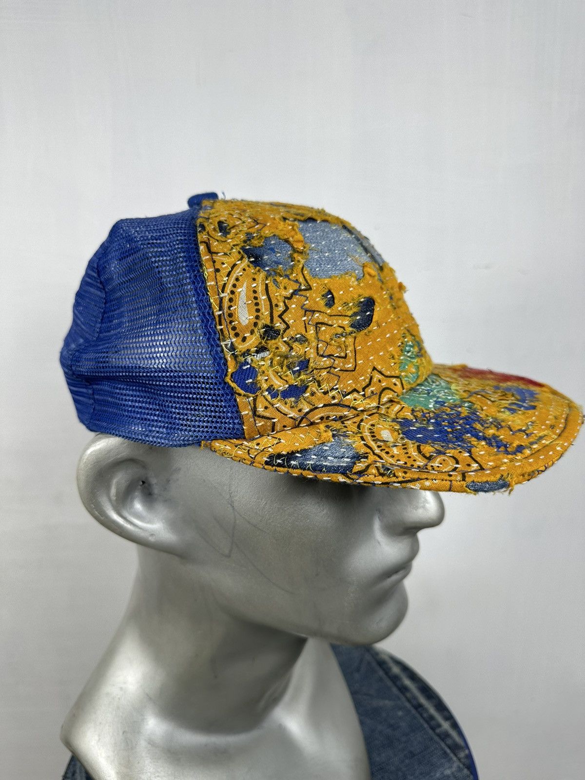 Art Comes First × Handmade Custom Made Distressed Paisley Patchwork Boro Trucker hats Size ONE SIZE - 6 Thumbnail