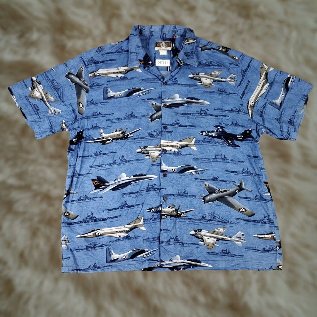 Vintage Kalaheo Shirt Mens 3X Blue Jets Print Hawaiian Button Up Short Sleeve Geometric Pattern Vintage No Size US XXL / EU 58 / 5 - 1 Thumbnail