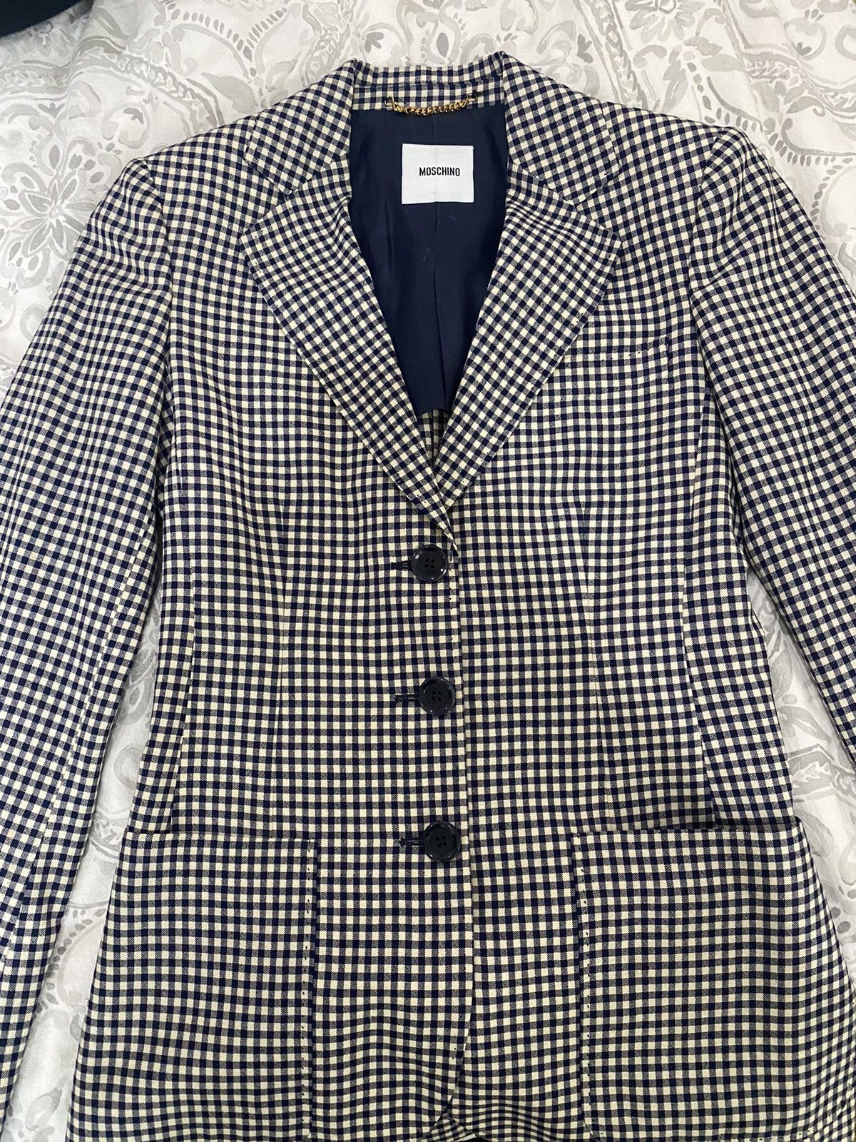 Moschino Blue/White Plaid Blazer Size S / US 4 / IT 40 - 7 Thumbnail