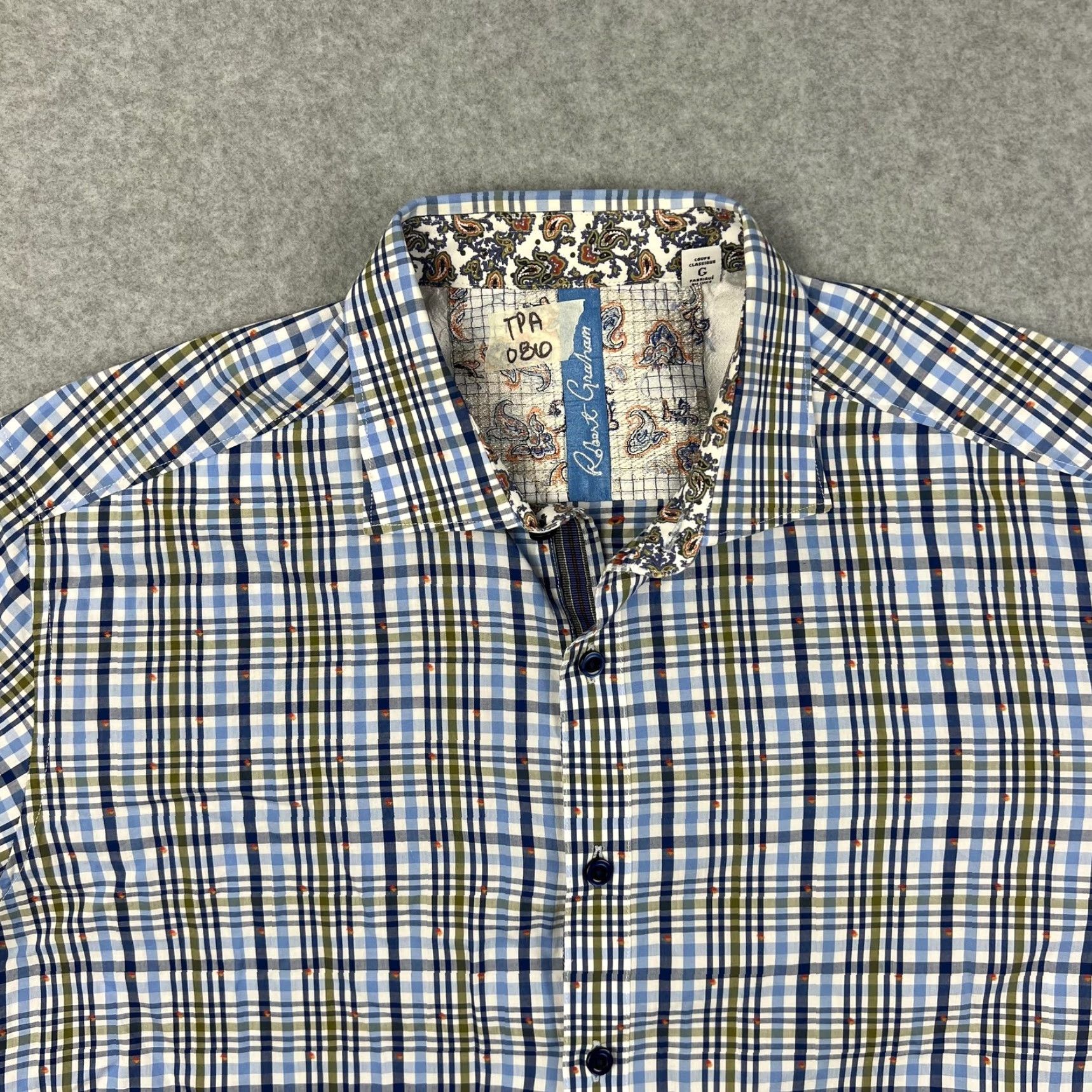Robert Graham Robert Graham Shirt Mens Large Blue Plaid Classic Fit Long Sleeve Paisley Trim Size US L / EU 52-54 / 3 - 5 Thumbnail